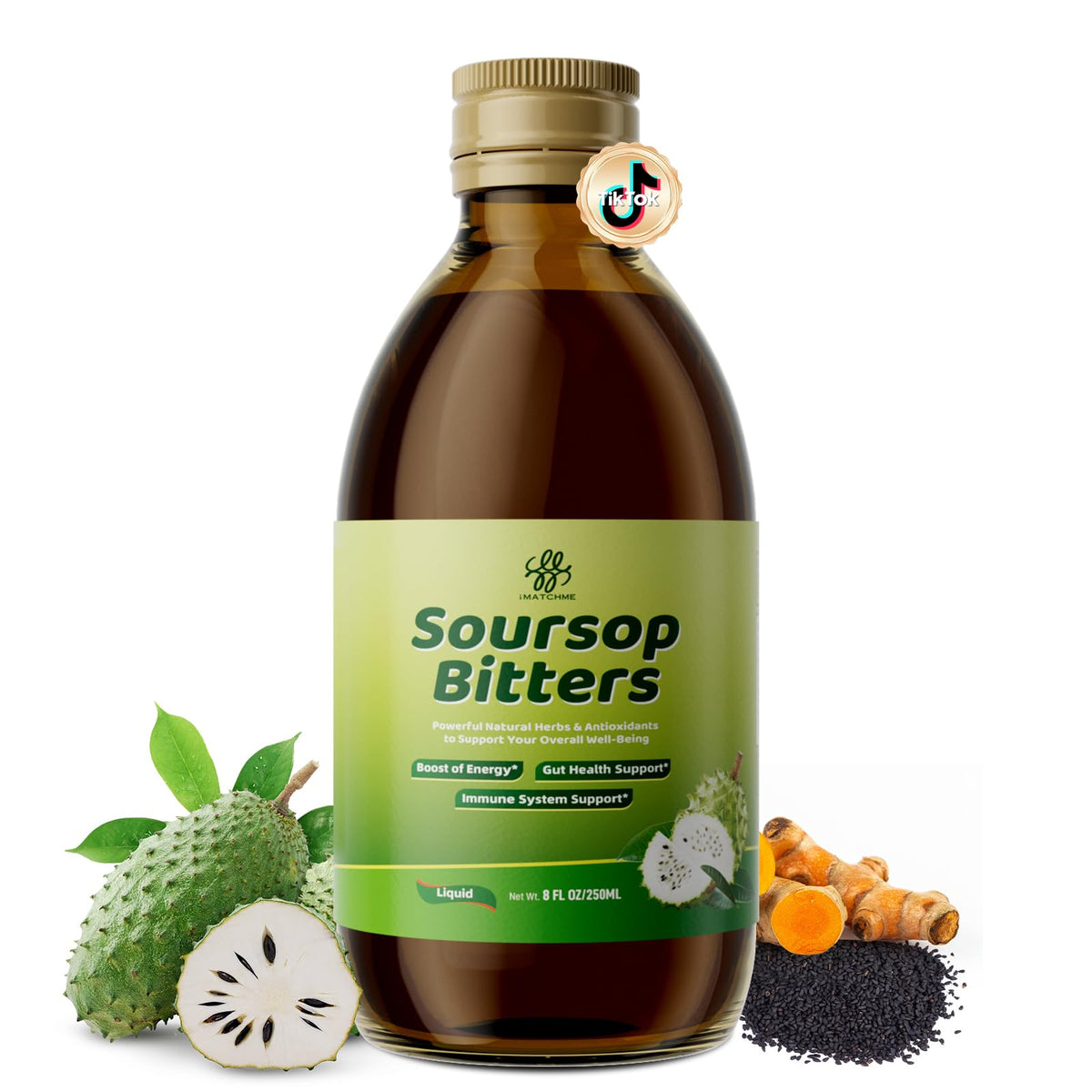 iMATCHME Soursop Bitters en bouteille en verre, expérience aromatique naturelle et soutenue.