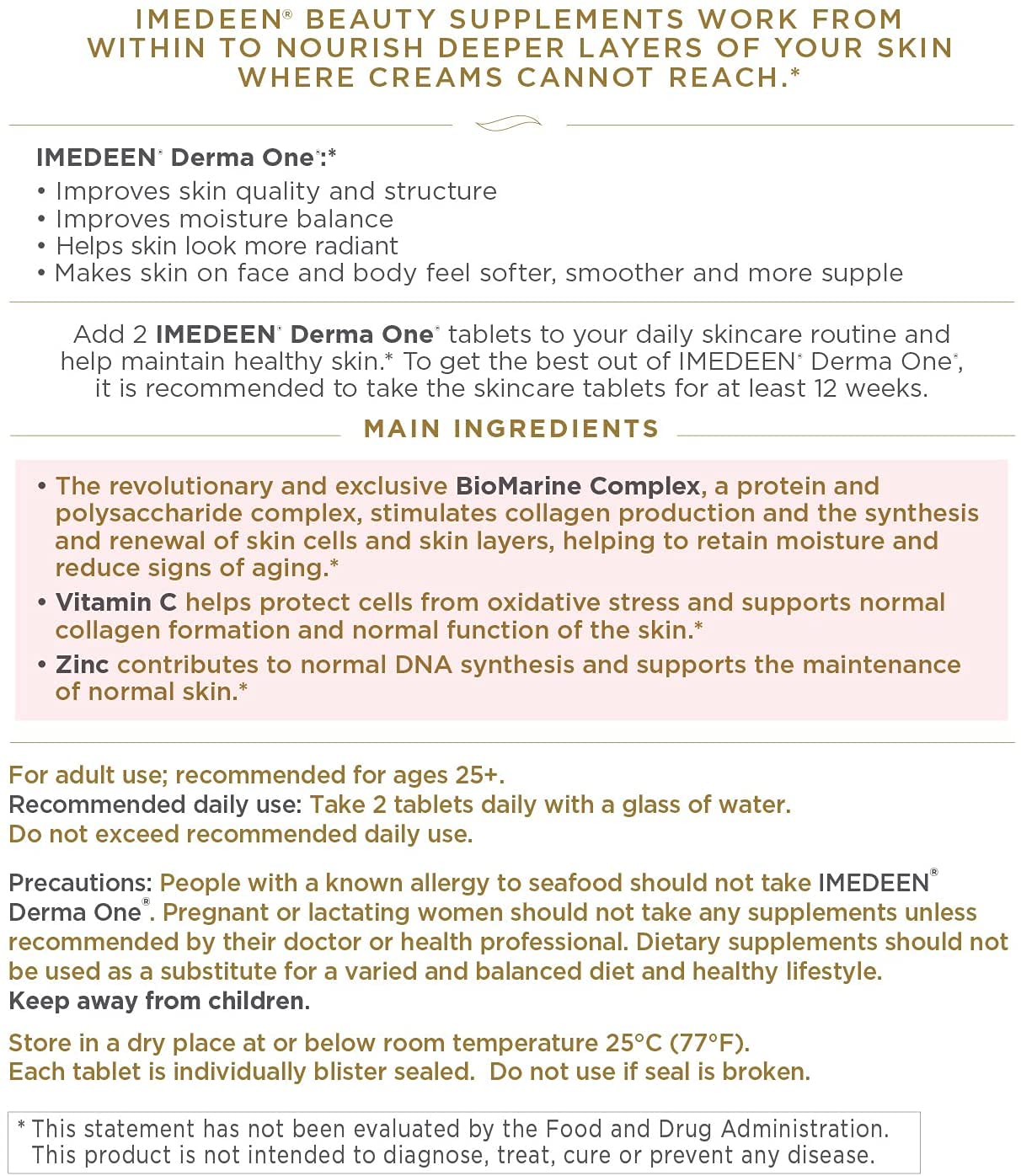 Gros plan sur les comprimés Derma One – formulation riche en Marine Complex et vitamine C
