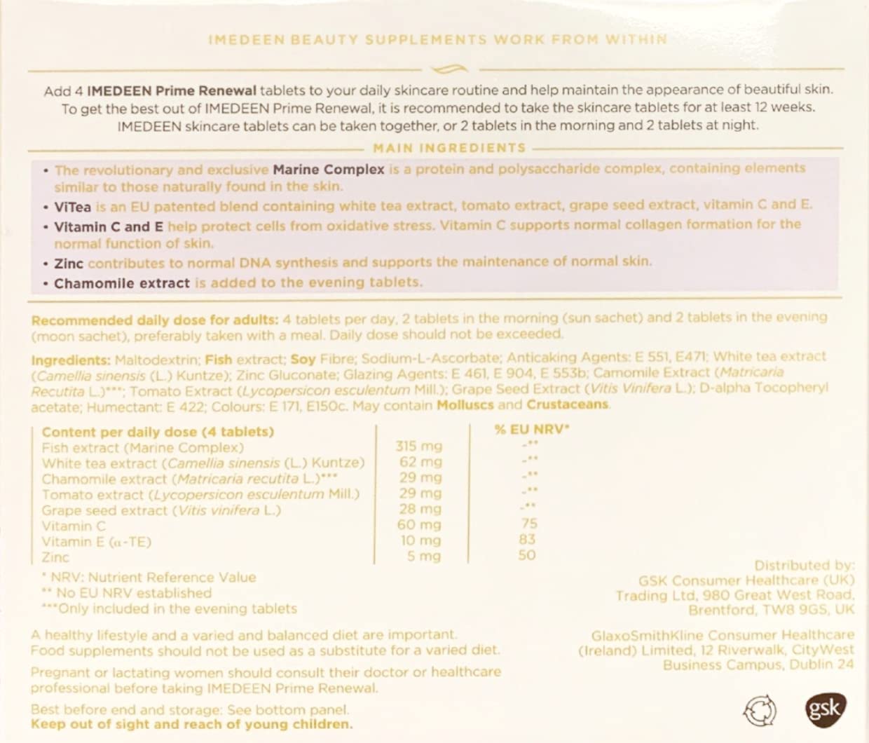 Comprimés dans la boîte, présentation claire pour une routine beauté
