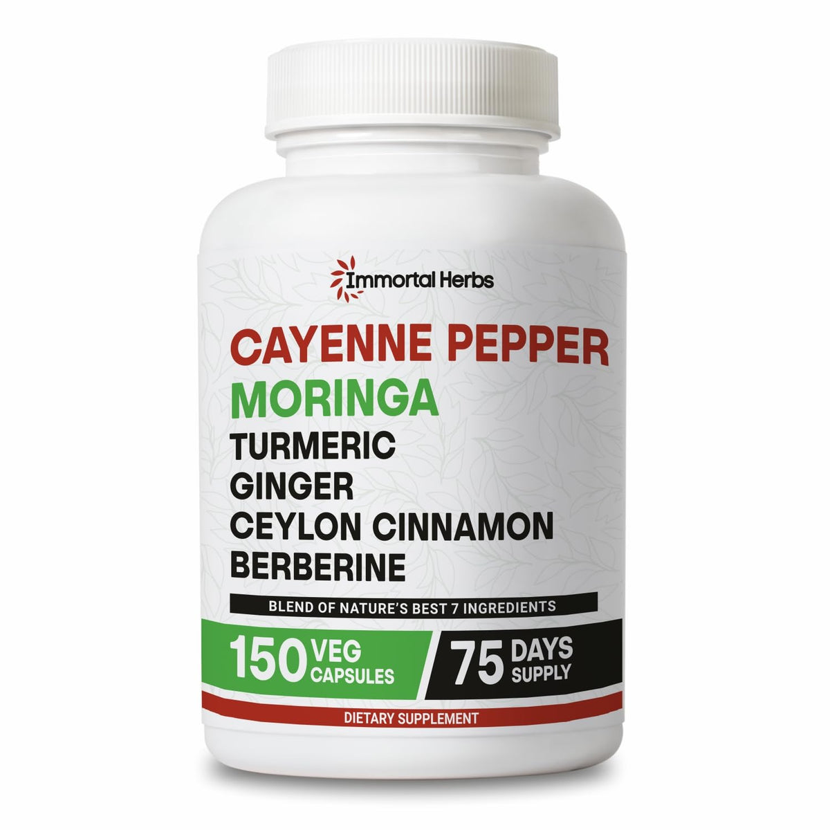 Capsules Immortal Herbs Moringa et Poivre de Cayenne en bouteille, routine quotidienne.