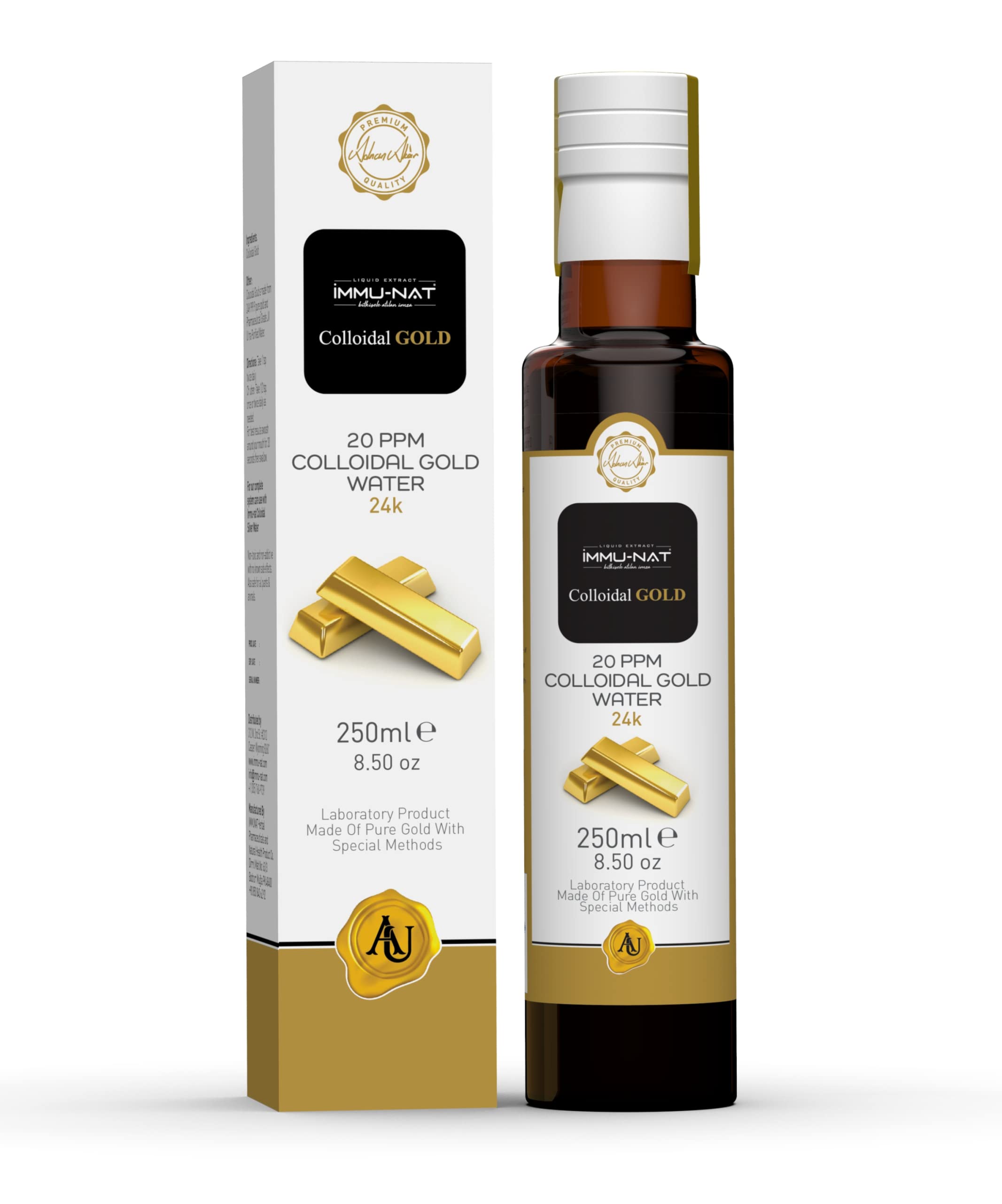 Immu-nat eau d or colloidal 24k bouteille: soutien potentiel de concentration et de calme.