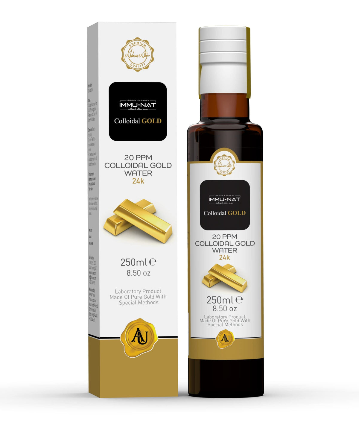 Immu-nat eau d or colloidal 24k bouteille: soutien potentiel de concentration et de calme.