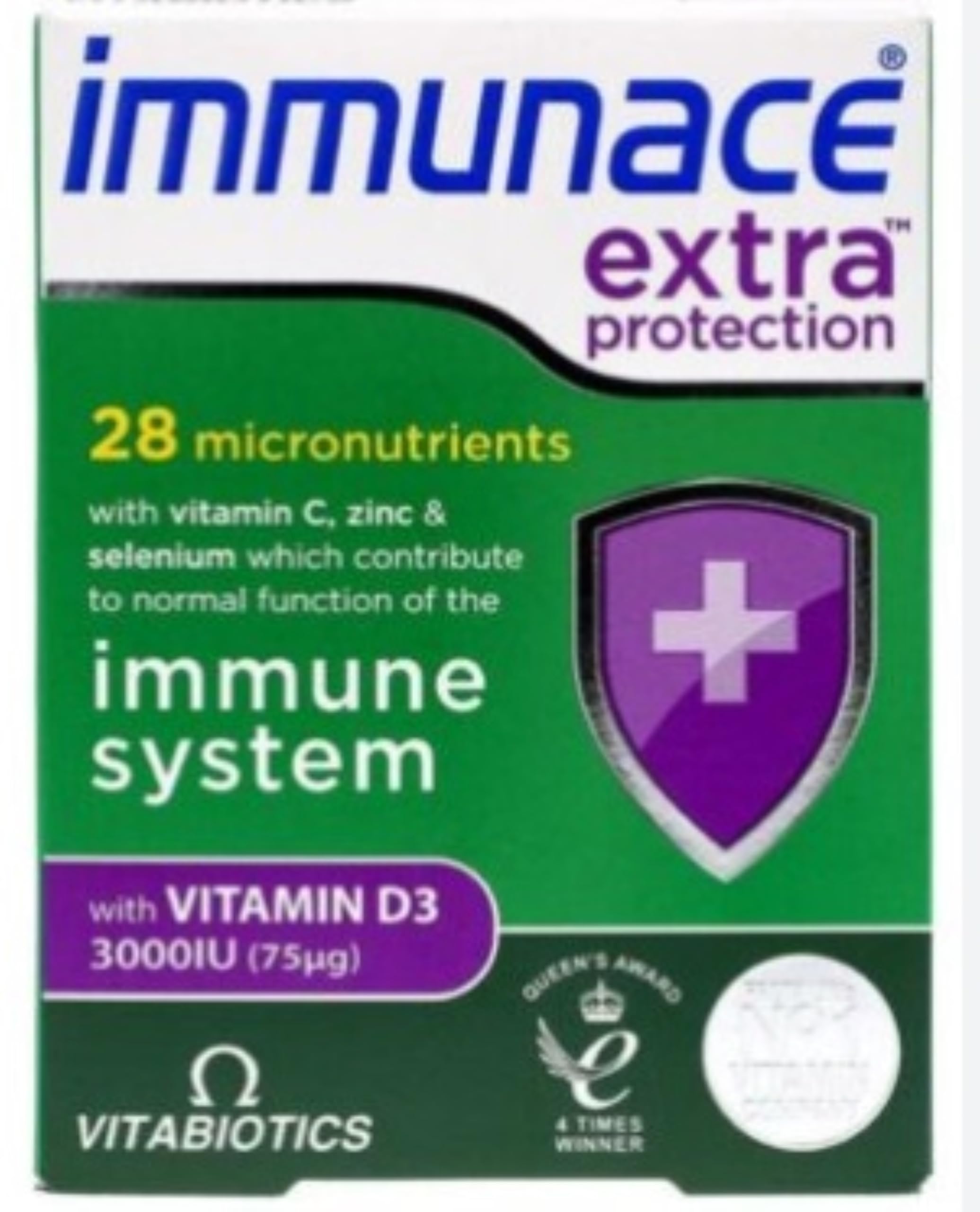 Immunace Extra Protection : tablettes dans boîte, soutien potentiel au bien-être quotidien.