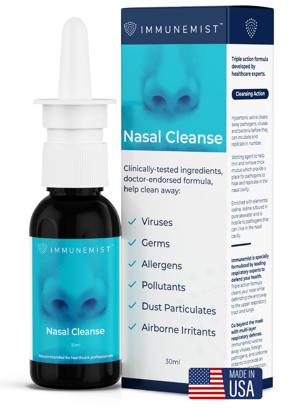 ImmuneMist – Bouteille de nettoyage nasal pratique pour la routine quotidienne.