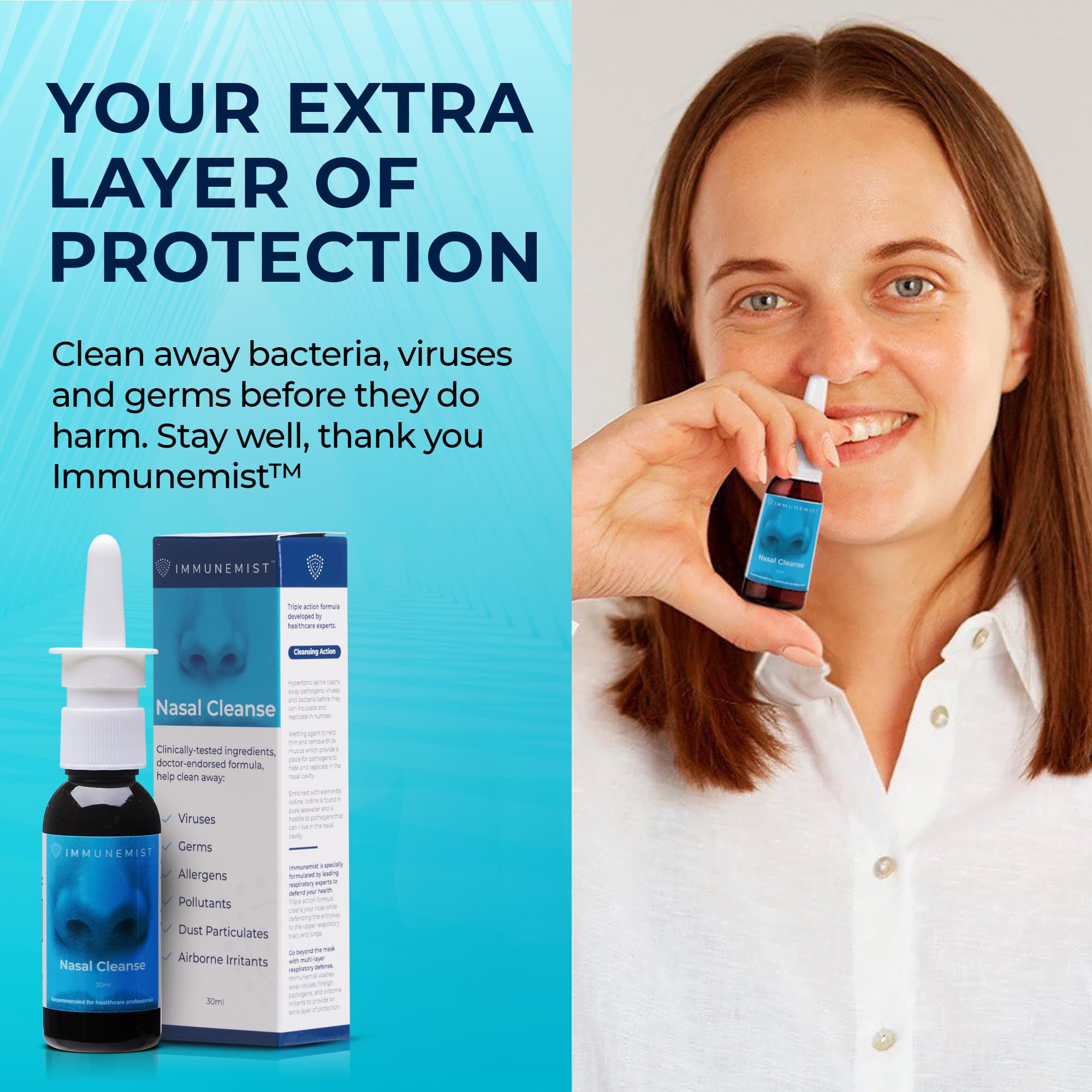 ImmuneMist – Embout du spray nasal pour une application ciblée et fraîcheur.
