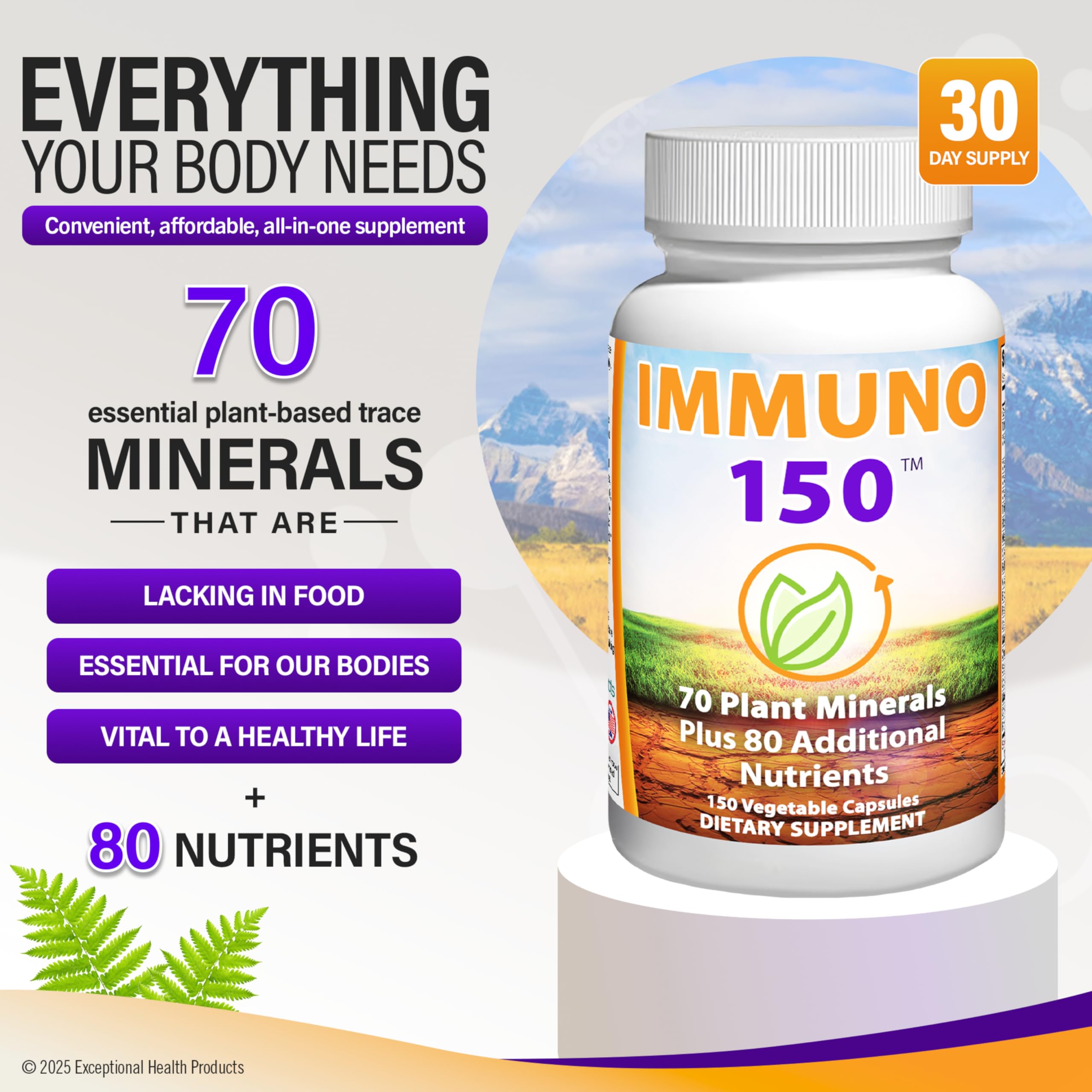 Immuno 150, minéraux végétaux et nutriments essentiels pour l'énergie.