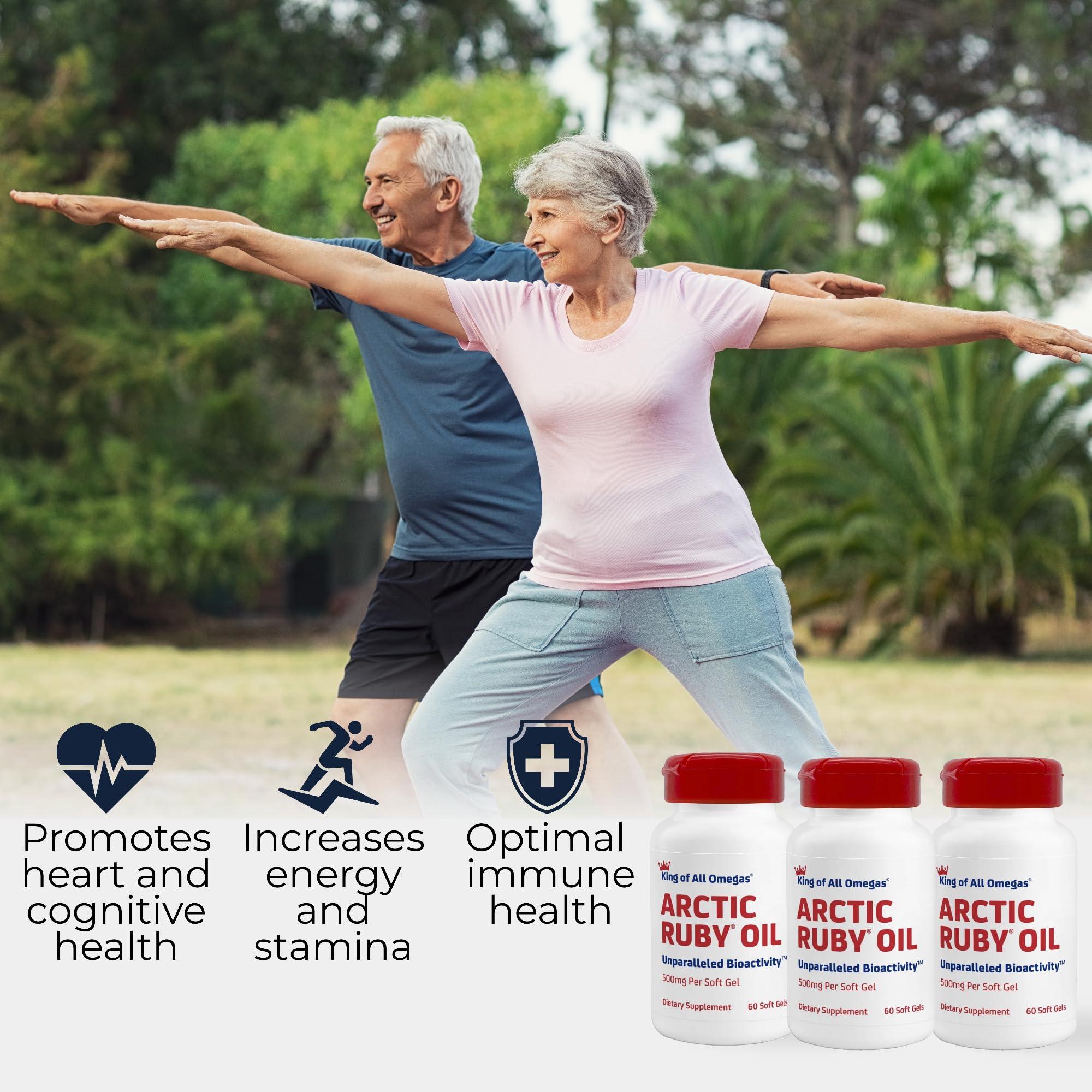 Arctic Ruby Oil Immunocorp, capsules près d’un verre, absorption potentielle des nutriments.