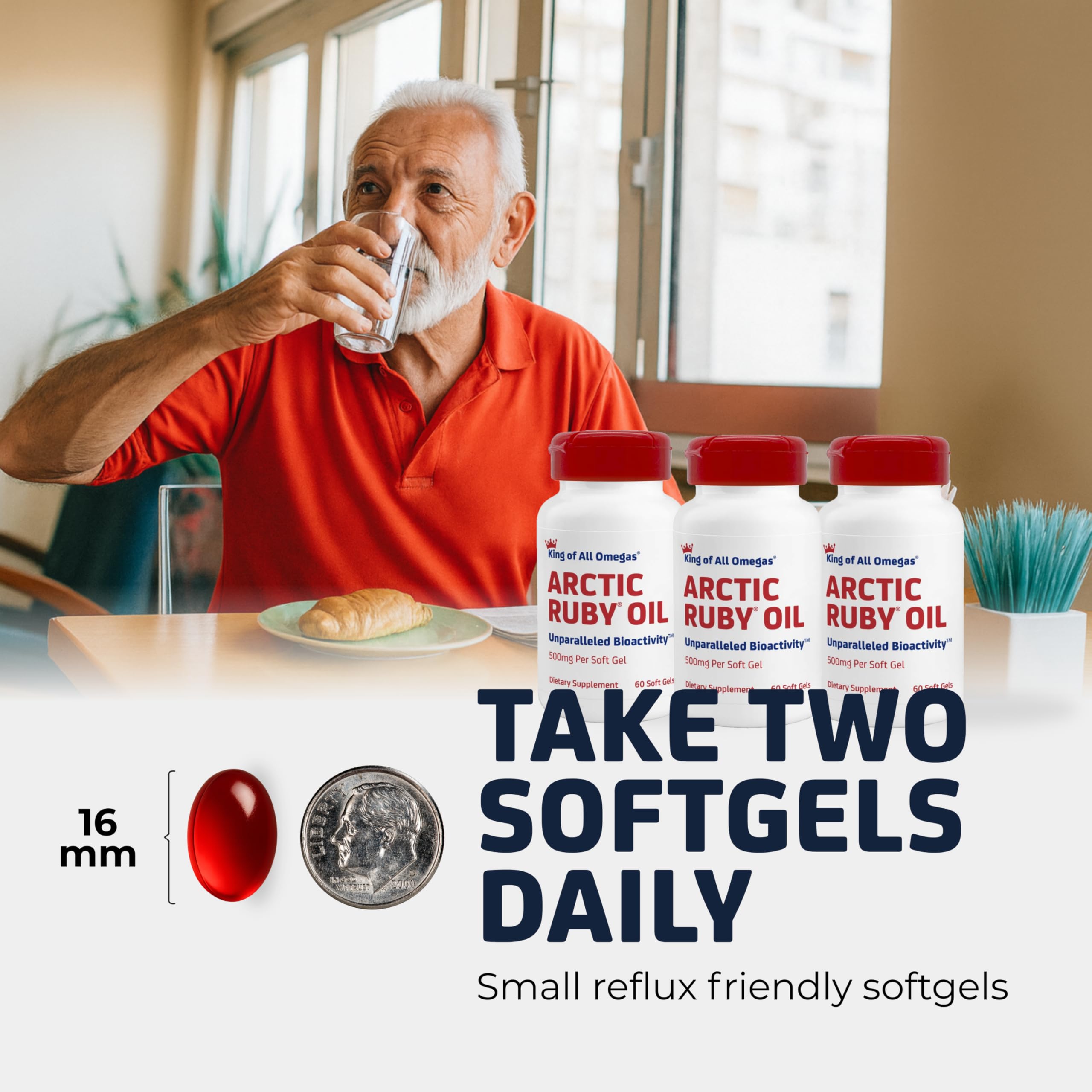 Arctic Ruby Oil Immunocorp, emballage et flacon, extrait marin riche en acides gras.