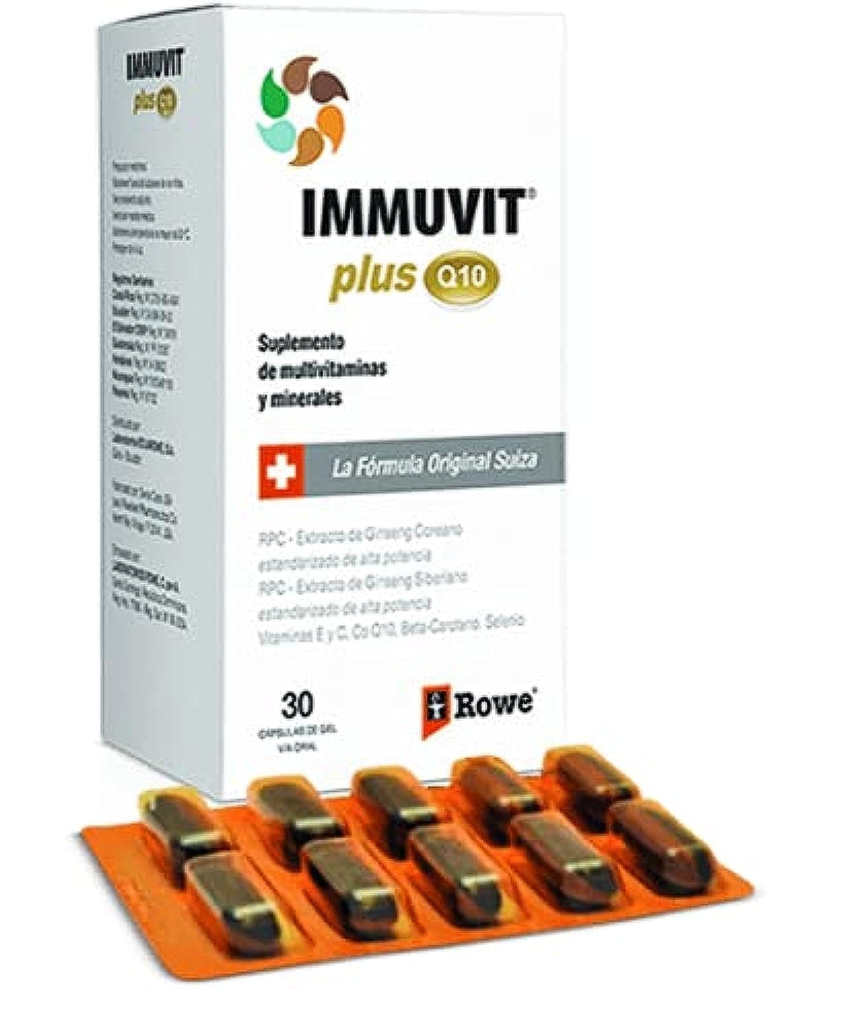 Bouteille IMMUVIT-PLUS-Q10 avec capsules gel, soutien potentiel d energie quotidienne.