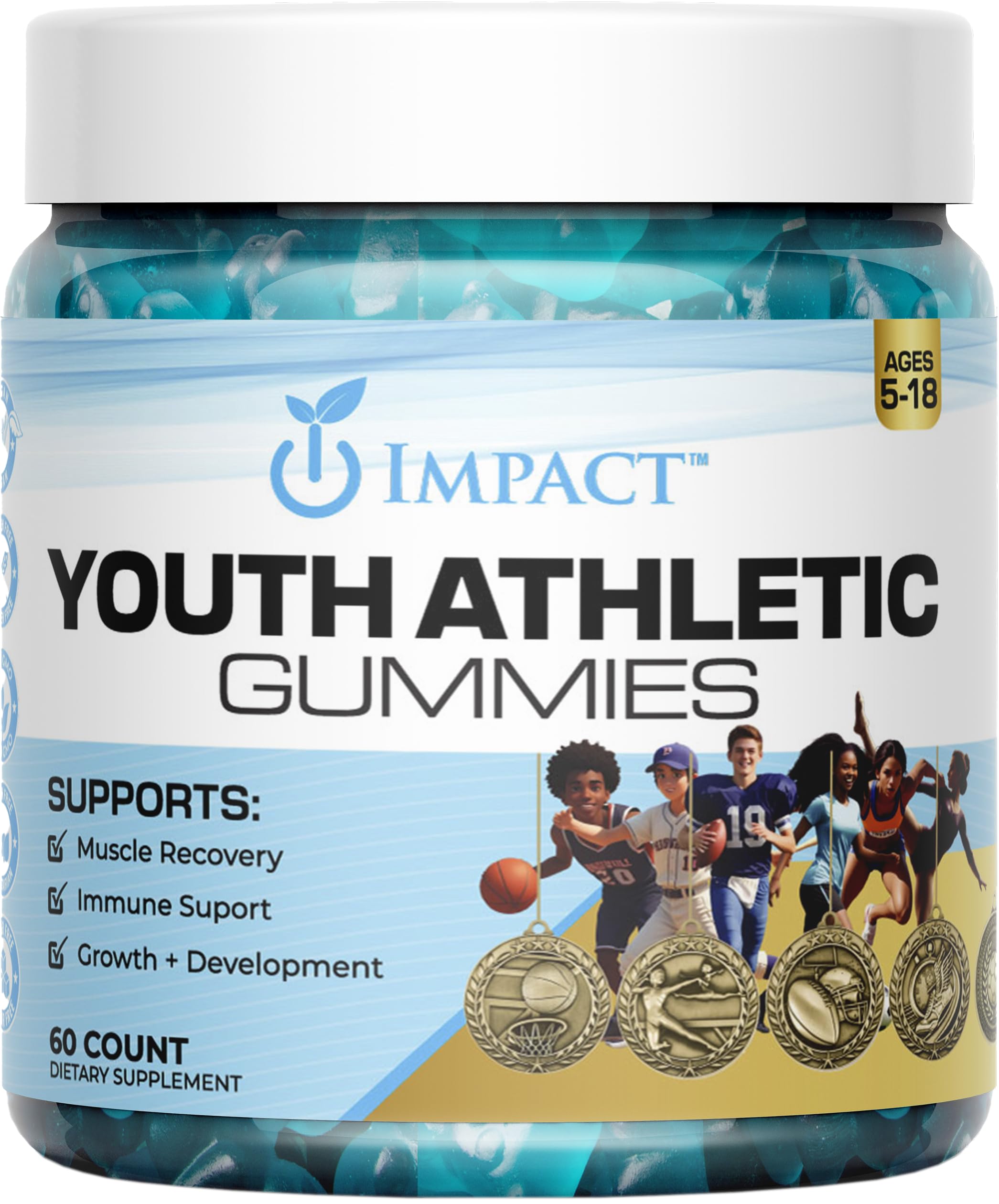 Gommes IMPACT jeunesse athletique en bouteille, soutien énergie quotidien pour enfants