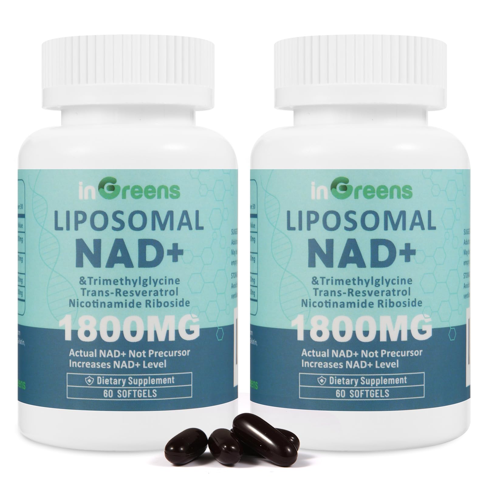 inGreens Liposomal NAD+ 1800 mg - bouteille, énergie quotidienne et absorption optimisée