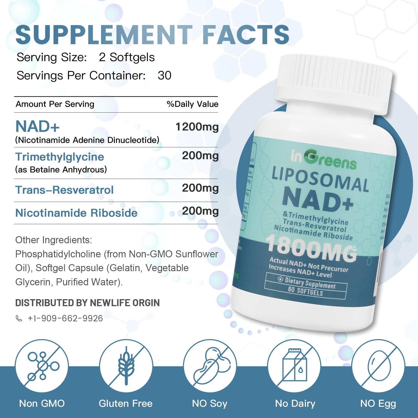 inGreens Liposomal NAD+ 1800 mg - gélules molles faciles à avaler avec eau