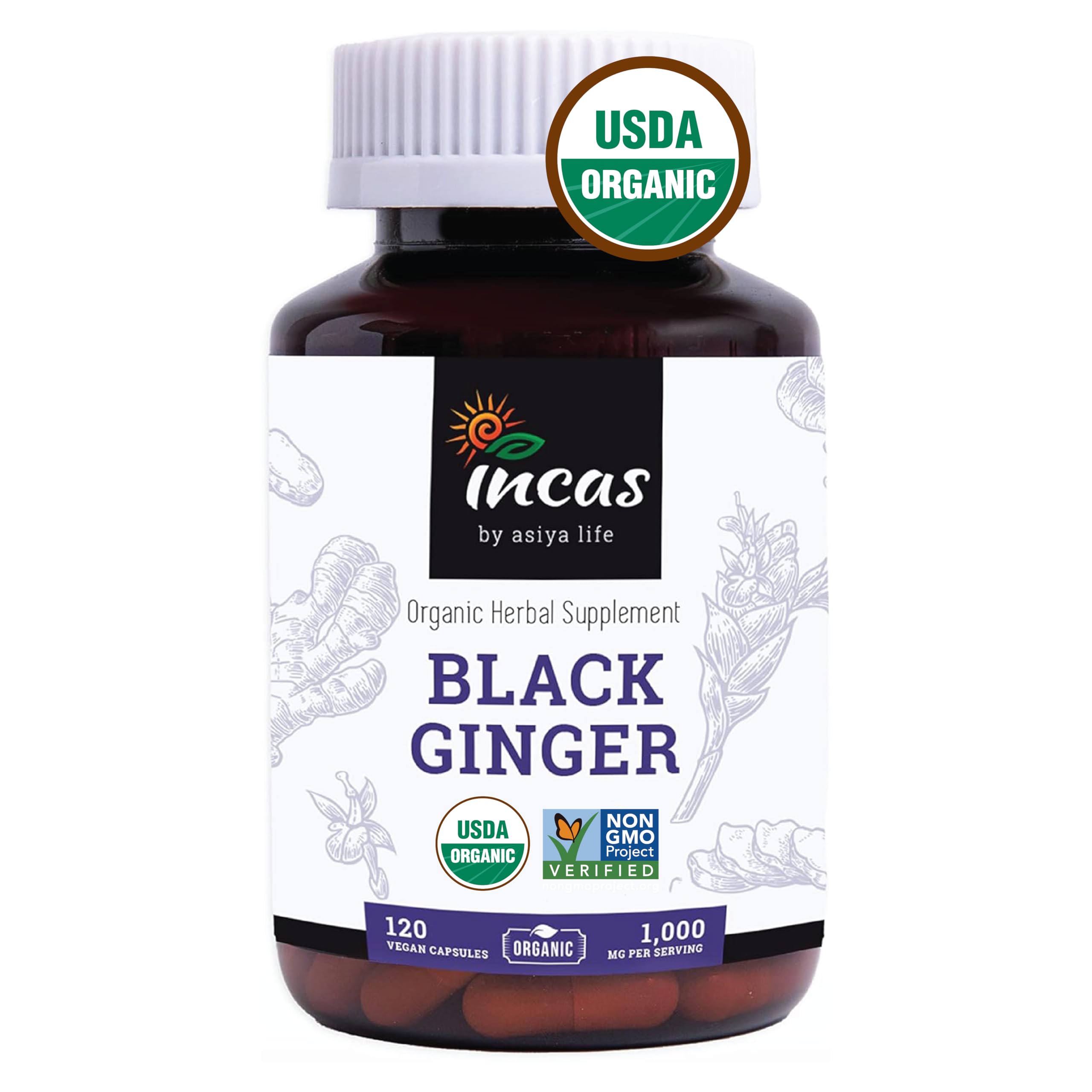 Incas Gingembre noir thaï – bouteille, capsules véganes, énergie naturelle