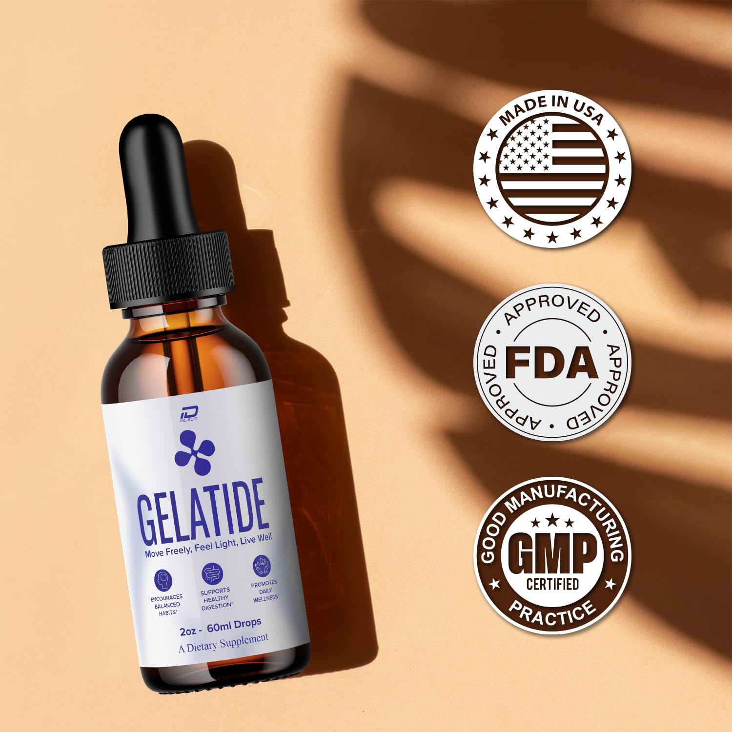 Indelo Gelatide Drops – fabriqué aux États‑Unis selon des normes élevées.
