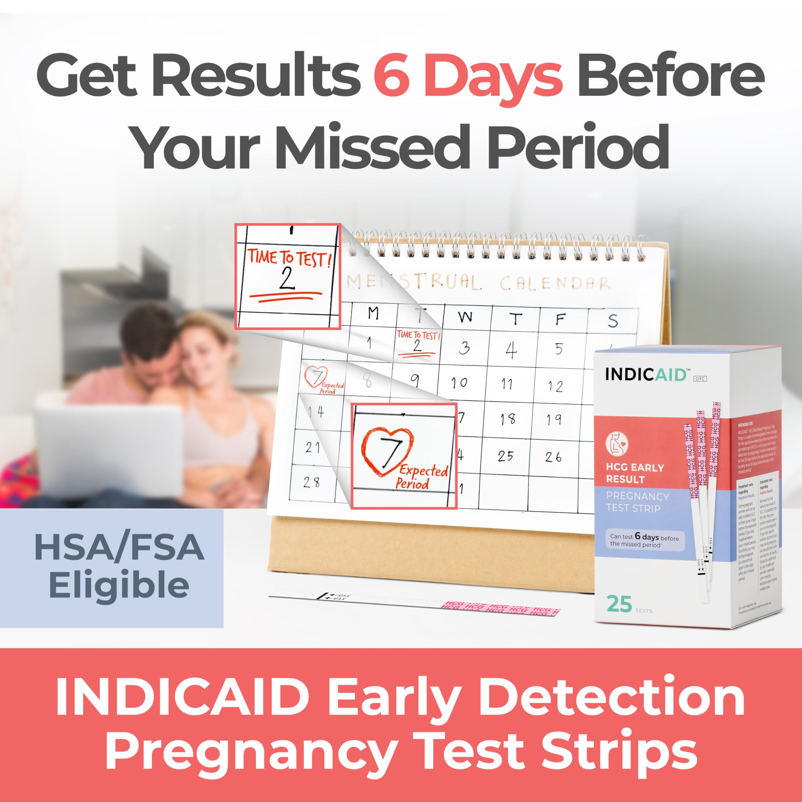 INDICAID bande-test détection hCG précoce, résultat clair