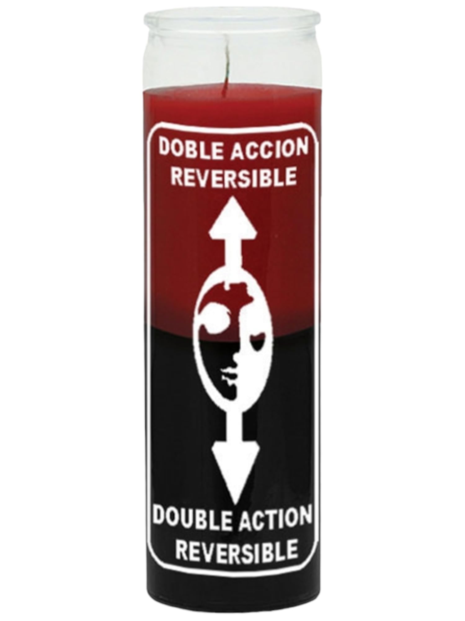 Bougie INDIO réversible noir et rouge avec sérigraphie, usage potentiel pour l inversion d énergie