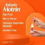 Conditionnement compact Motrin Infants, facile à ranger dans cabinet de premiers secours