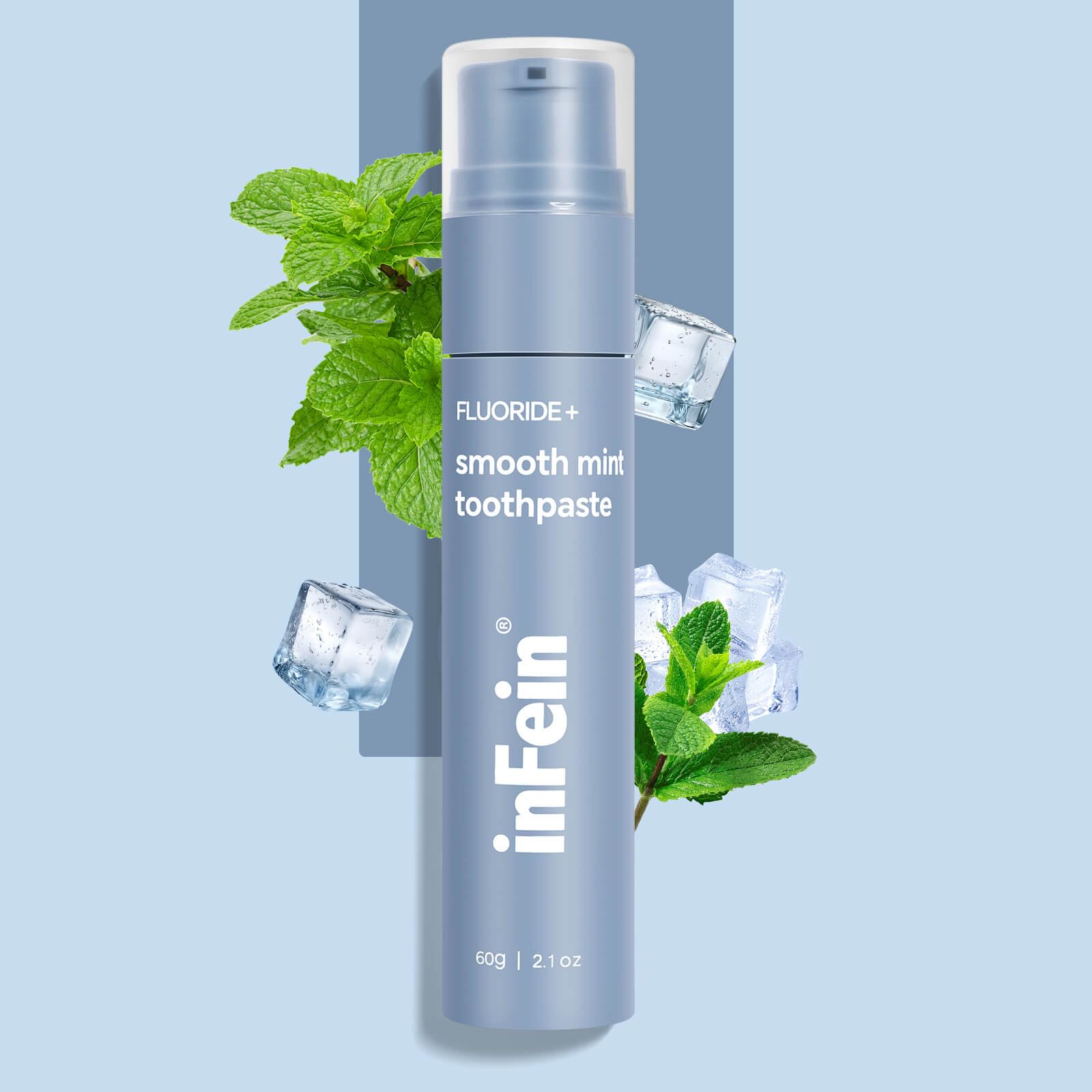 Dentifrice inFein menthe lisse en tube offrant une fraîcheur durable.