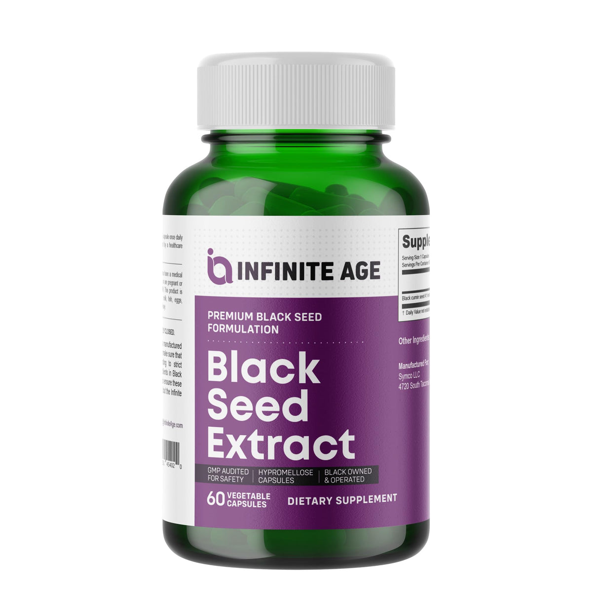 Infinite Age gélules d'extrait nigelle sèche dans la bouteille, prêt à l'emploi.