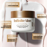 InfiniteAloe crème absorption rapide sans résidu gras sur le visage.