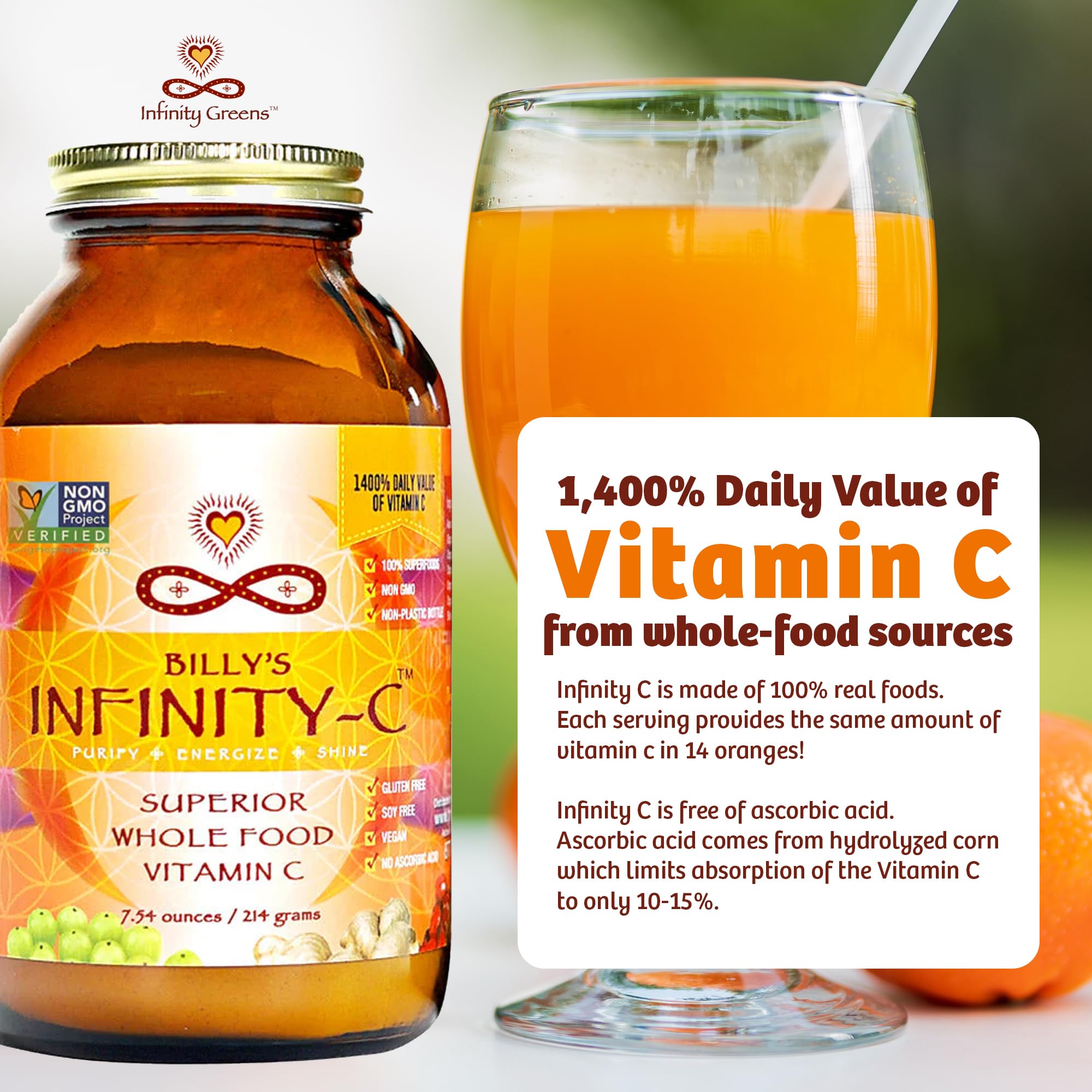 Infinity Greens Dissolution rapide dans eau ou smoothie, goût agrume.