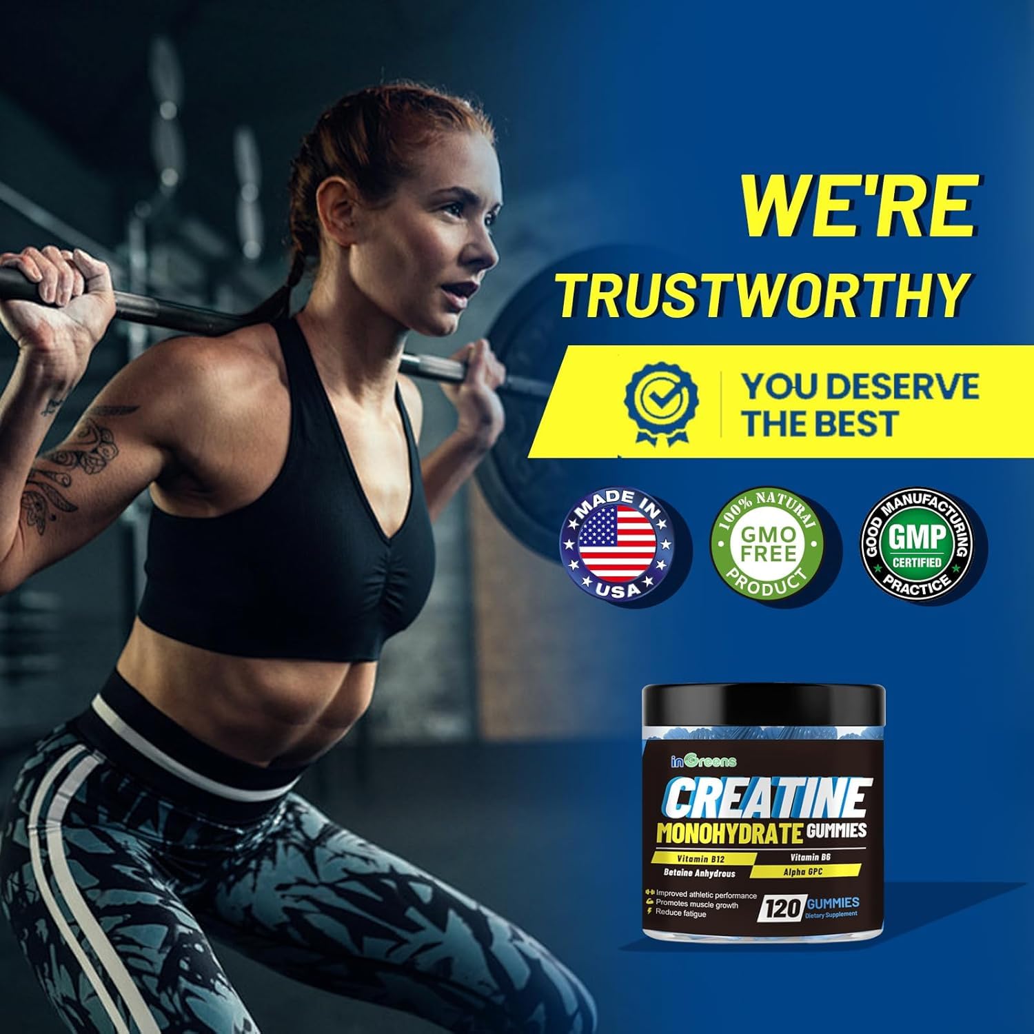 inGreens gommes creatine monohydrate ingrédients simples et transparents.