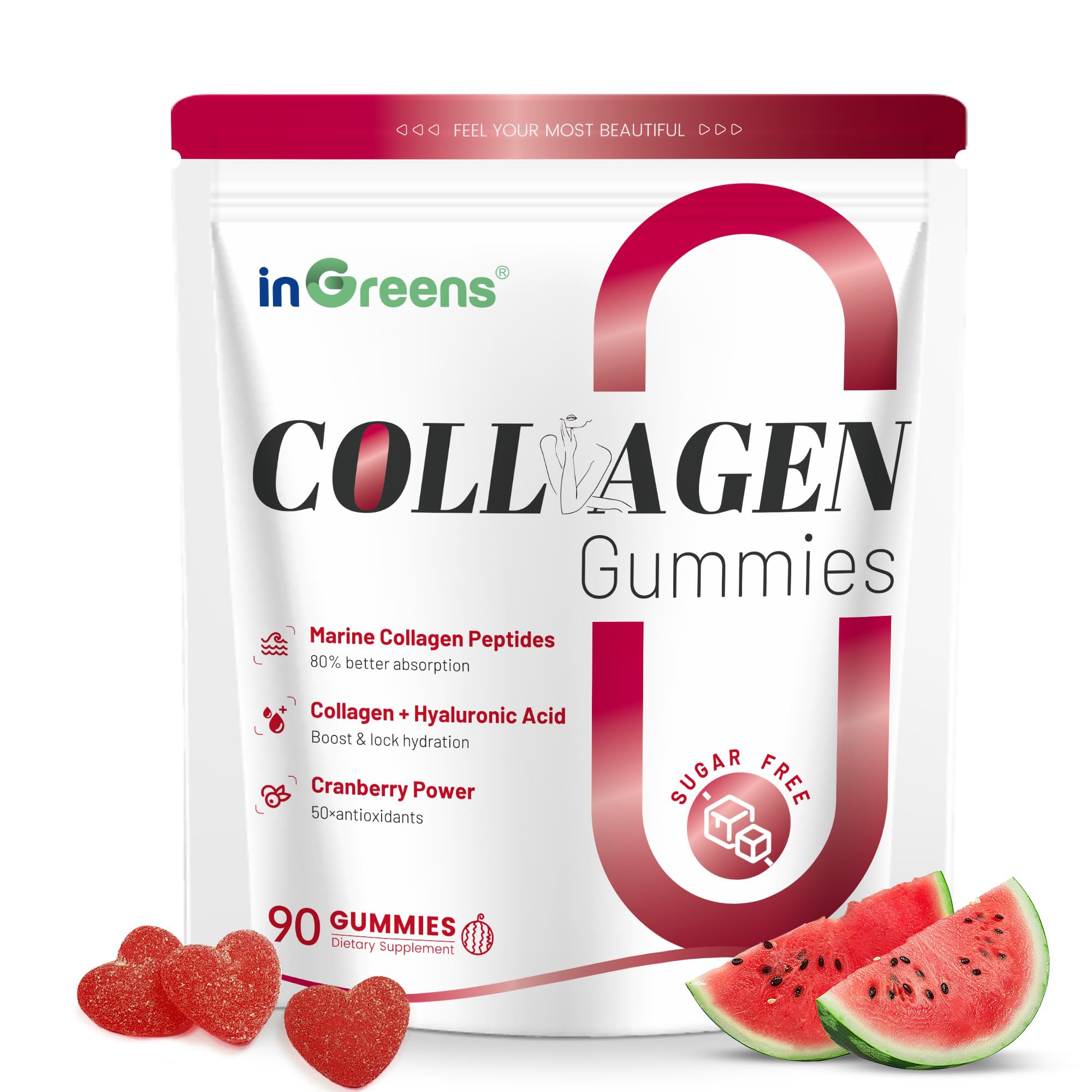 inGreens gommes collagène en bouteille 5000mg, soutien peau et mobilité