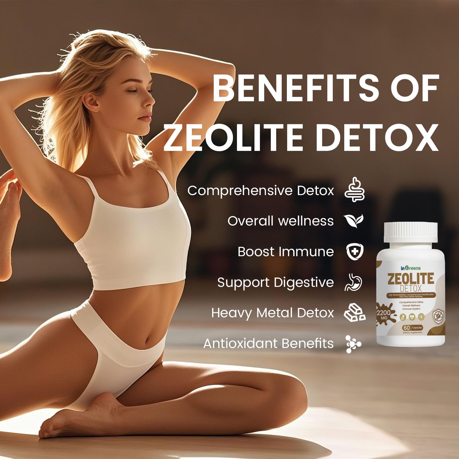 inGreens Zeolite Detox capsules — étiquette visible pour information produit.