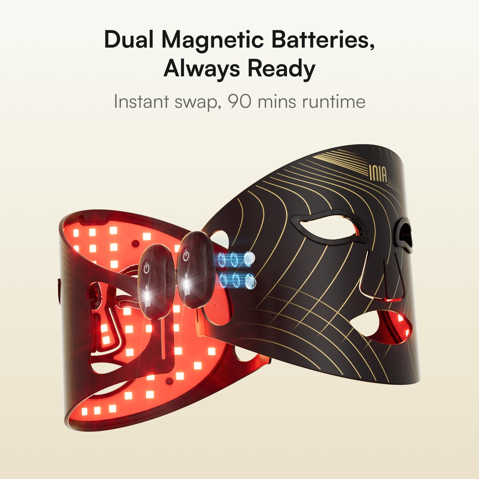 Utilisation nomade du masque INIA Glow, léger et rechargeable pour les voyages.