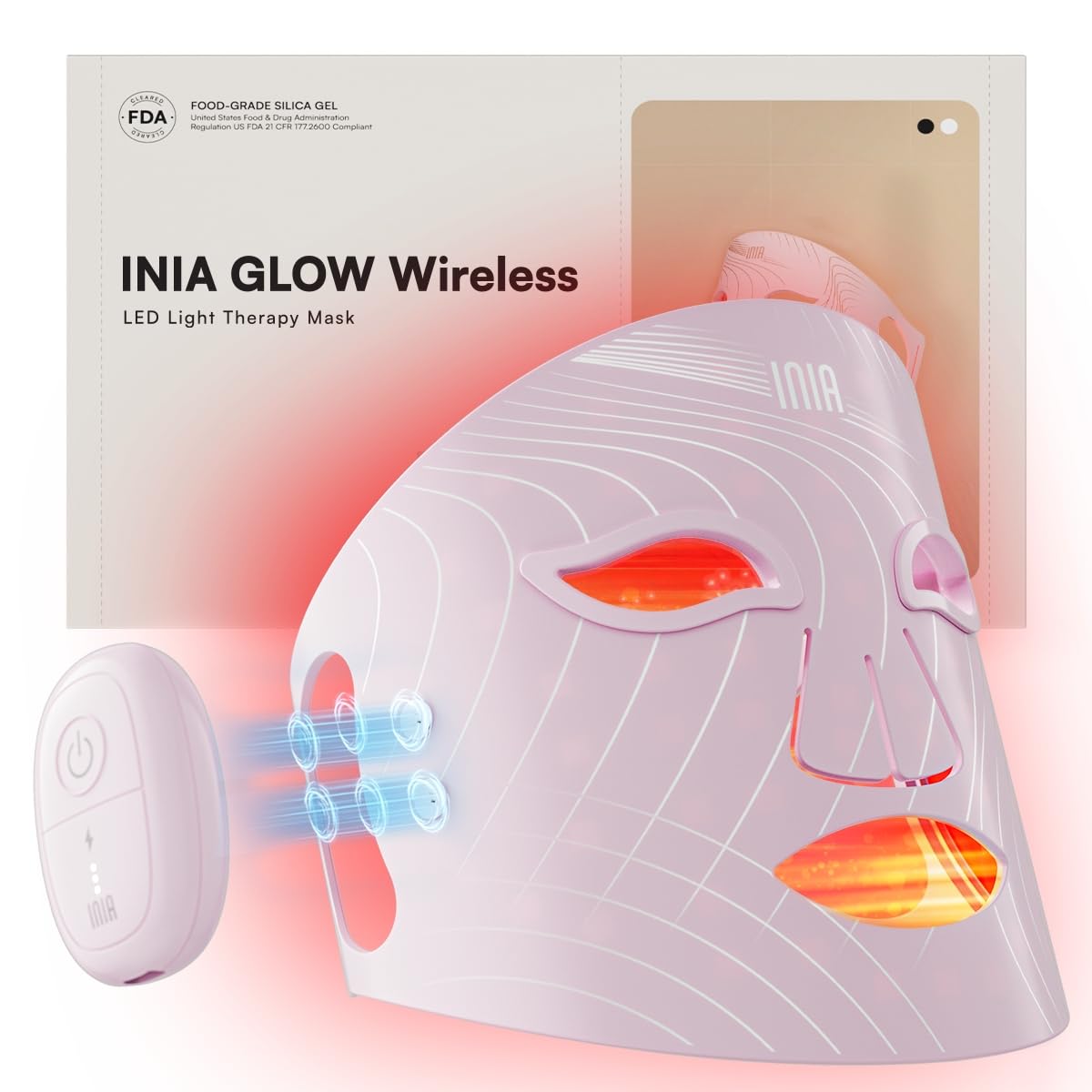 Masque INIA de lumière rouge pour le visage, soin à domicile pour une peau lumineuse.