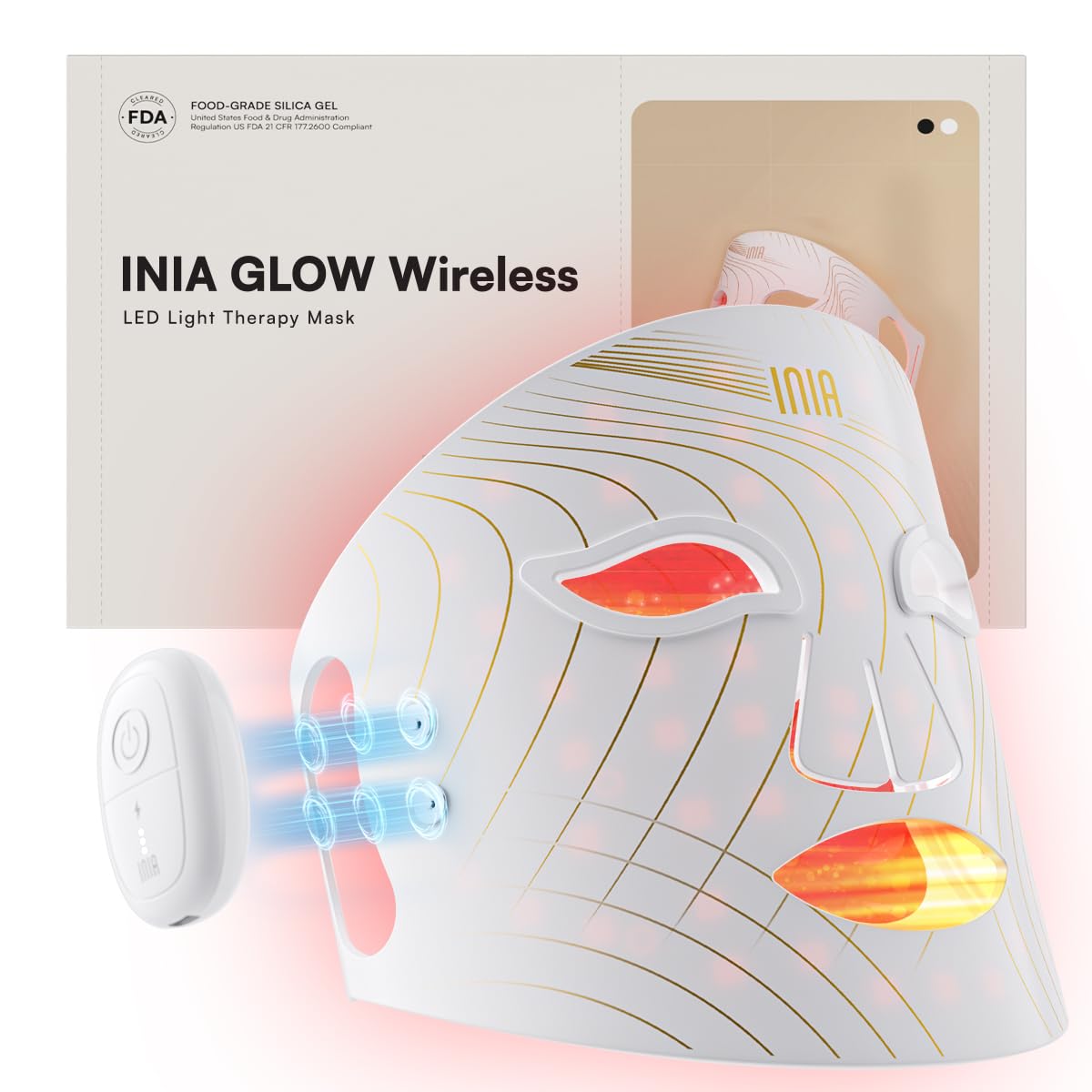 Masque INIA sans fil pour thérapie lumineuse rouge portable à domicile.