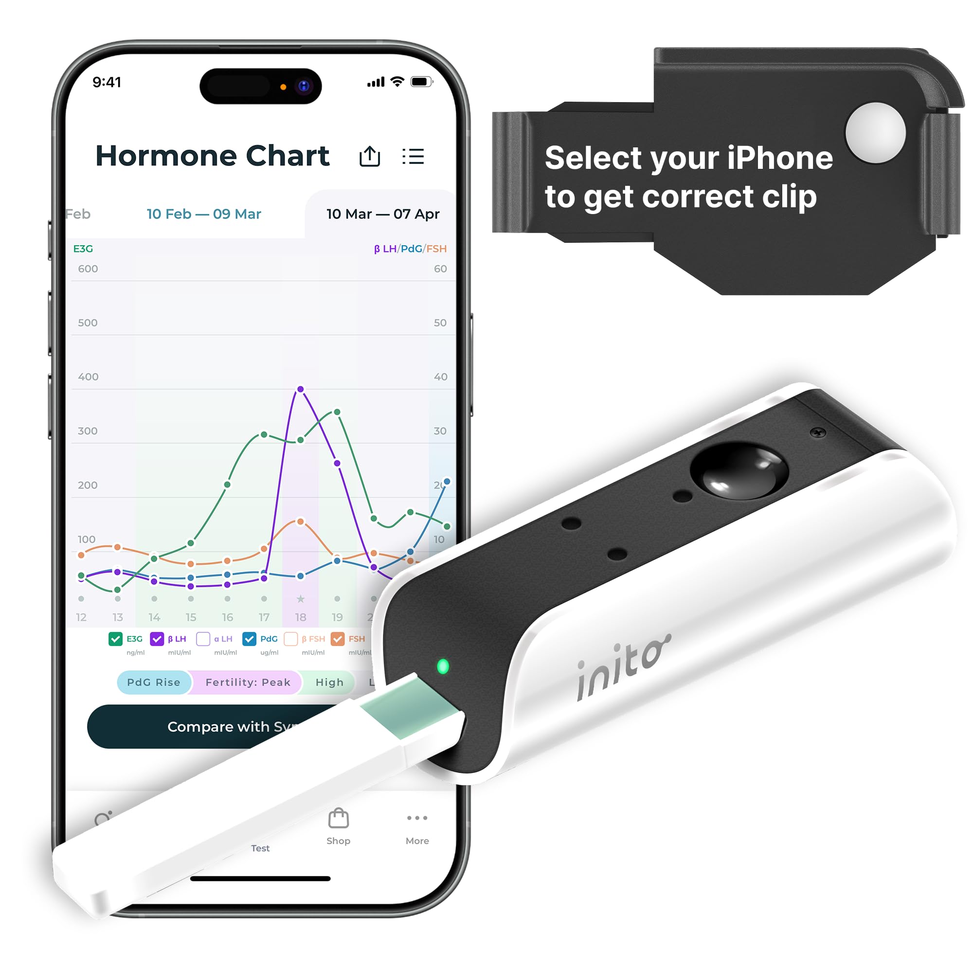 Inito moniteur : interface de l’application pour suivre vos hormones et l’ovulation.