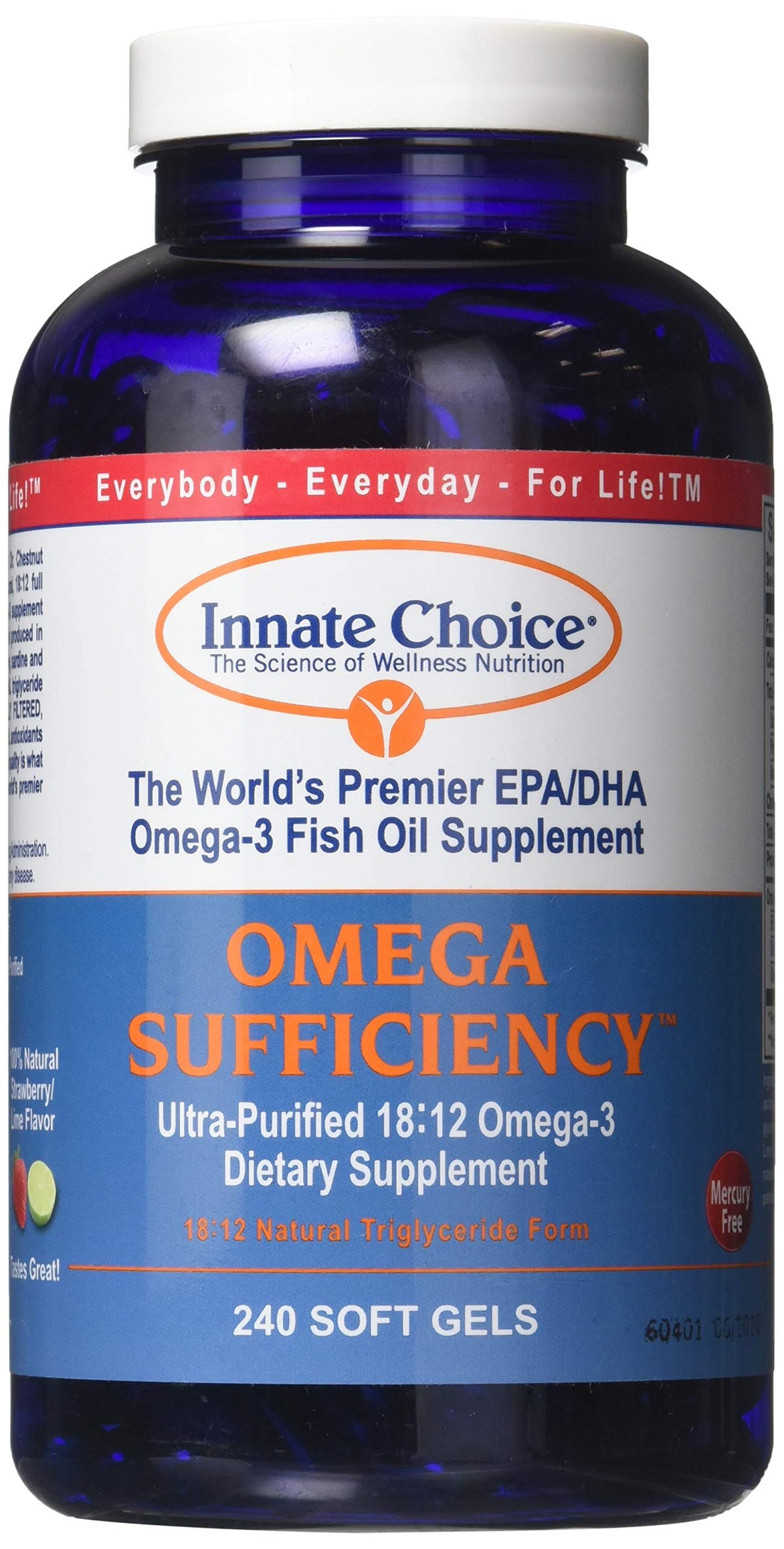 Innate Choice capsules huile poisson fraise citron vert en flacon visible, routine quotidienne.