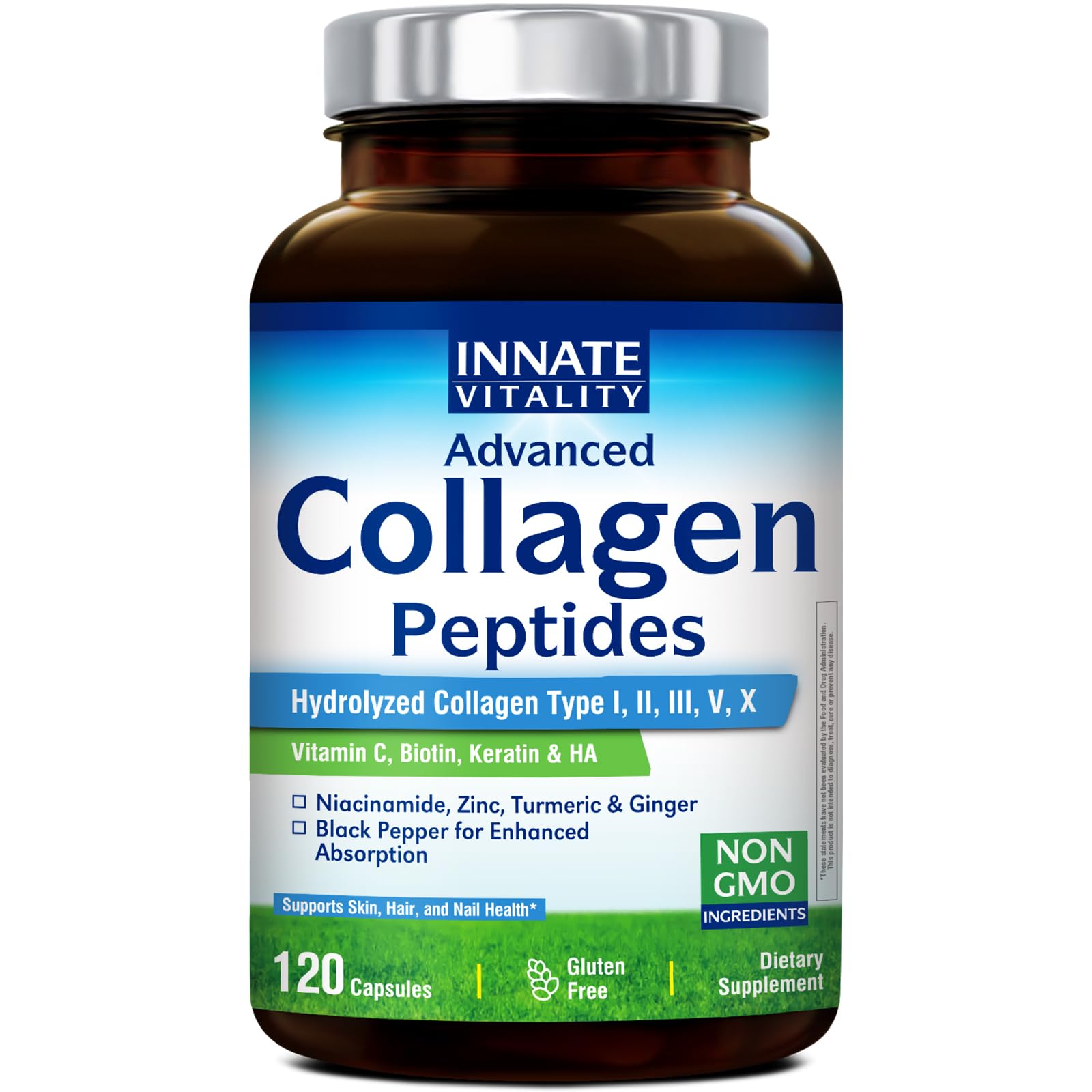 Innate Vitality – bouteille de peptides de collagène suggérant une routine beauté et hydratation.