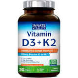 Innate Vitality D3 K2 — flacon et gélules, soutien potentiel des os et des dents.