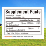 Innate Vitality D3 K2 — gélules visibles et absorption améliorée grâce à l'huile de tournesol.
