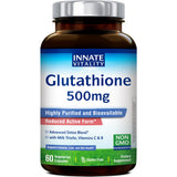 Innate Vitality Glutathione 500 mg—bouteille, soutien antioxydant potentiel pour la routine quotidienne.