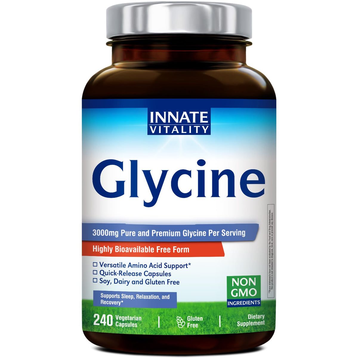 Innate Vitality Glycine, bouteille 3000 mg, soutien général et calme.