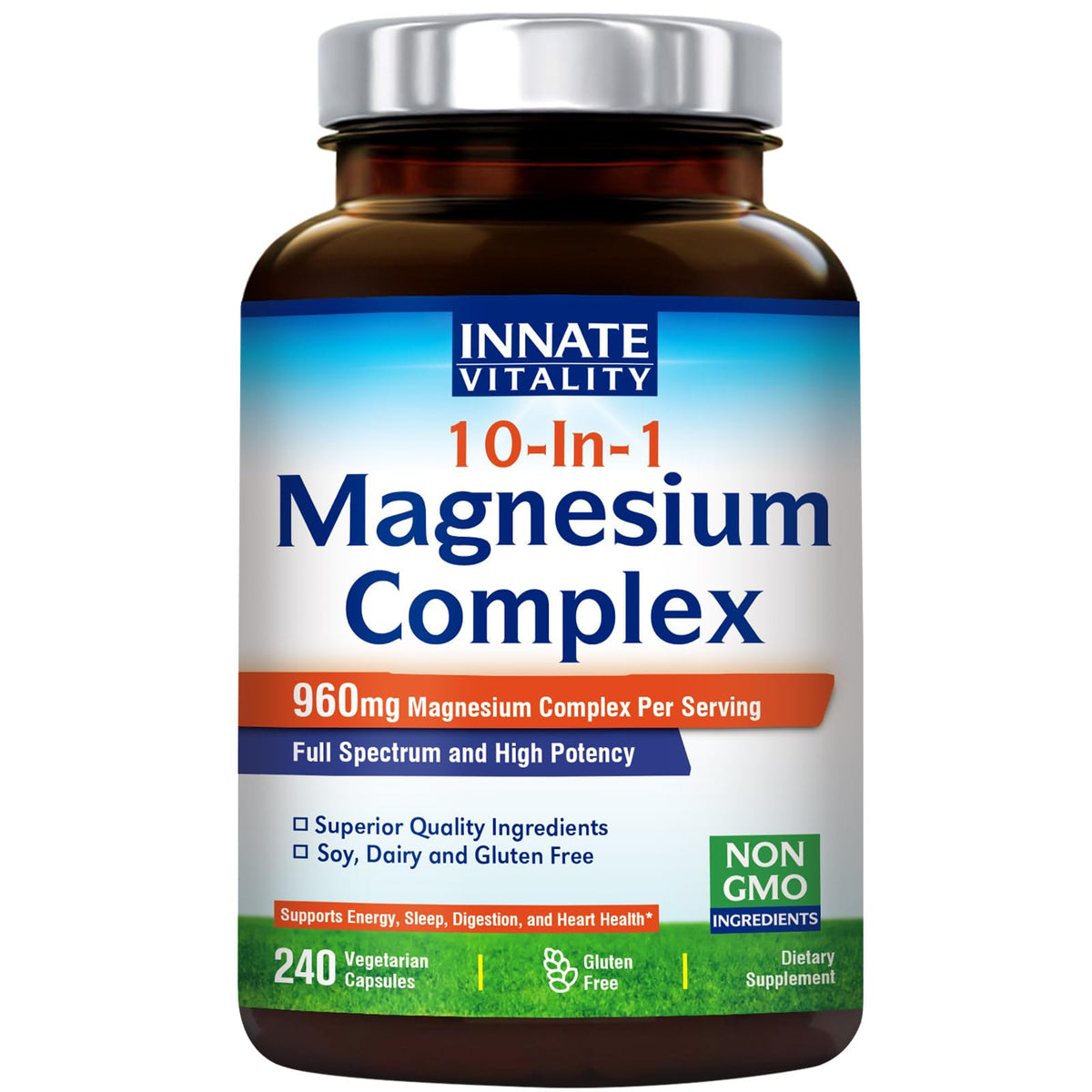 Innate Vitality Magnesium 10-in-1, bouteille de gélules véganes; soutien potentiel au sommeil et à l'énergie