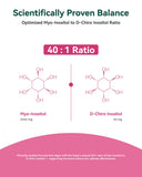 Femme utilisant Inner Brightness Inositol 40:1, intégrant une capsule dans sa routine.