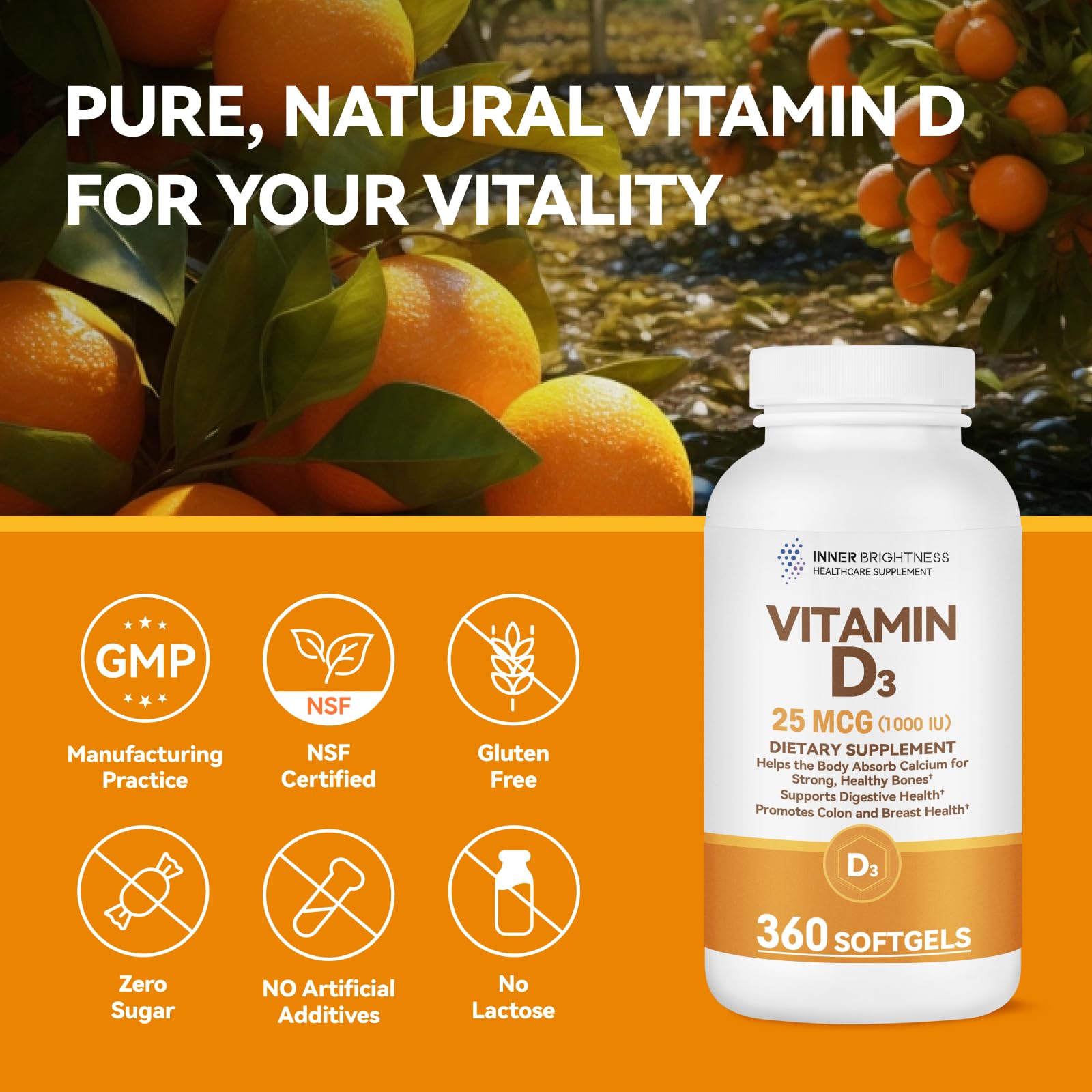 Formule pure sans additifs, gluten ou lactose Inner Brightness.