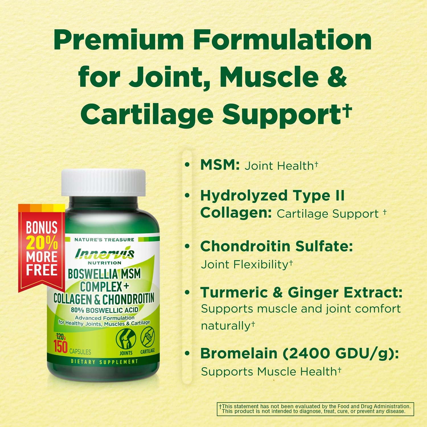 INNERVISNUTRITION Boswellia MSM Complex – Composition intégrée de collagène et chondroïtine pour le soutien structurel