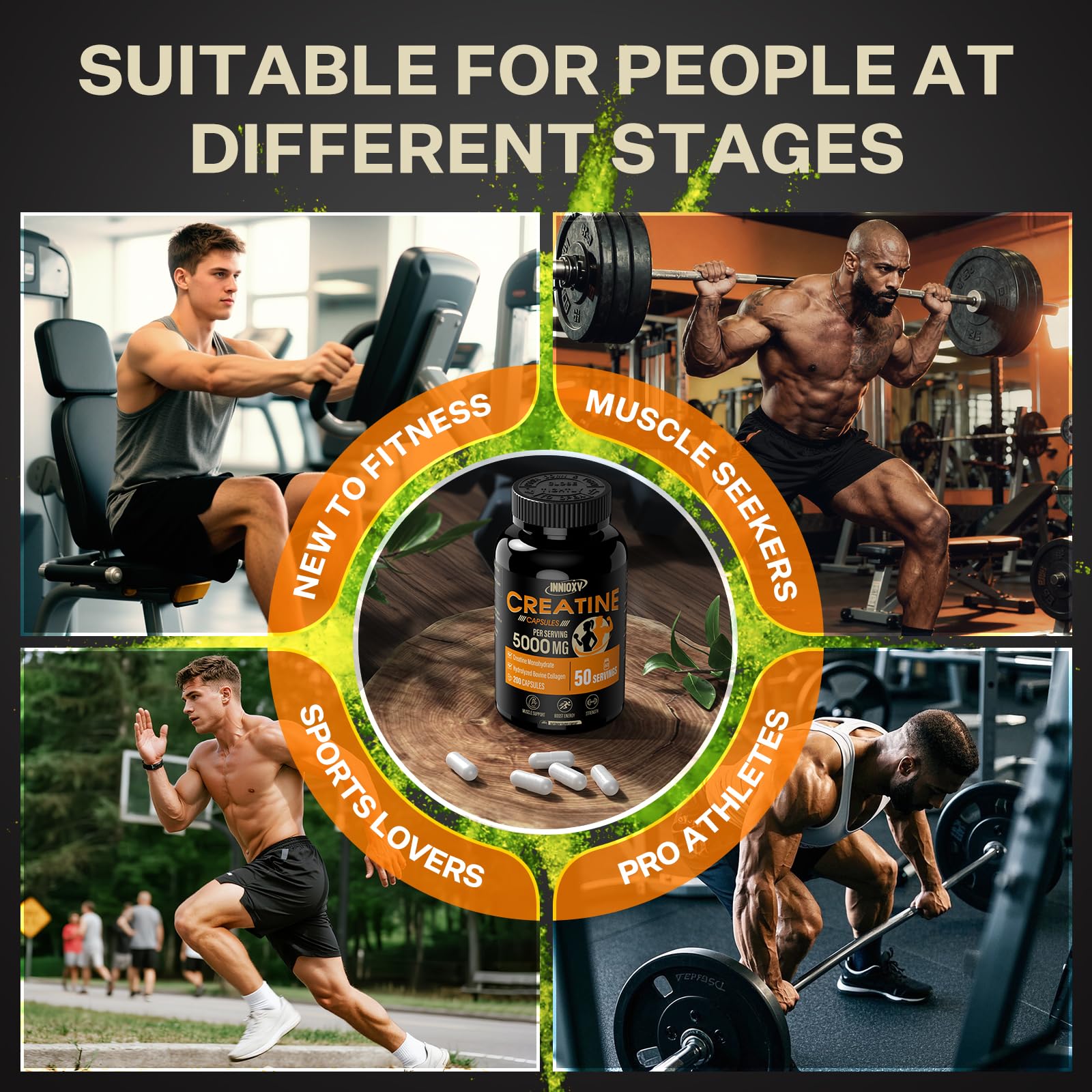 INNIOXV Creatine Monohydrate – capsules idéales pour le voyage et le sport.