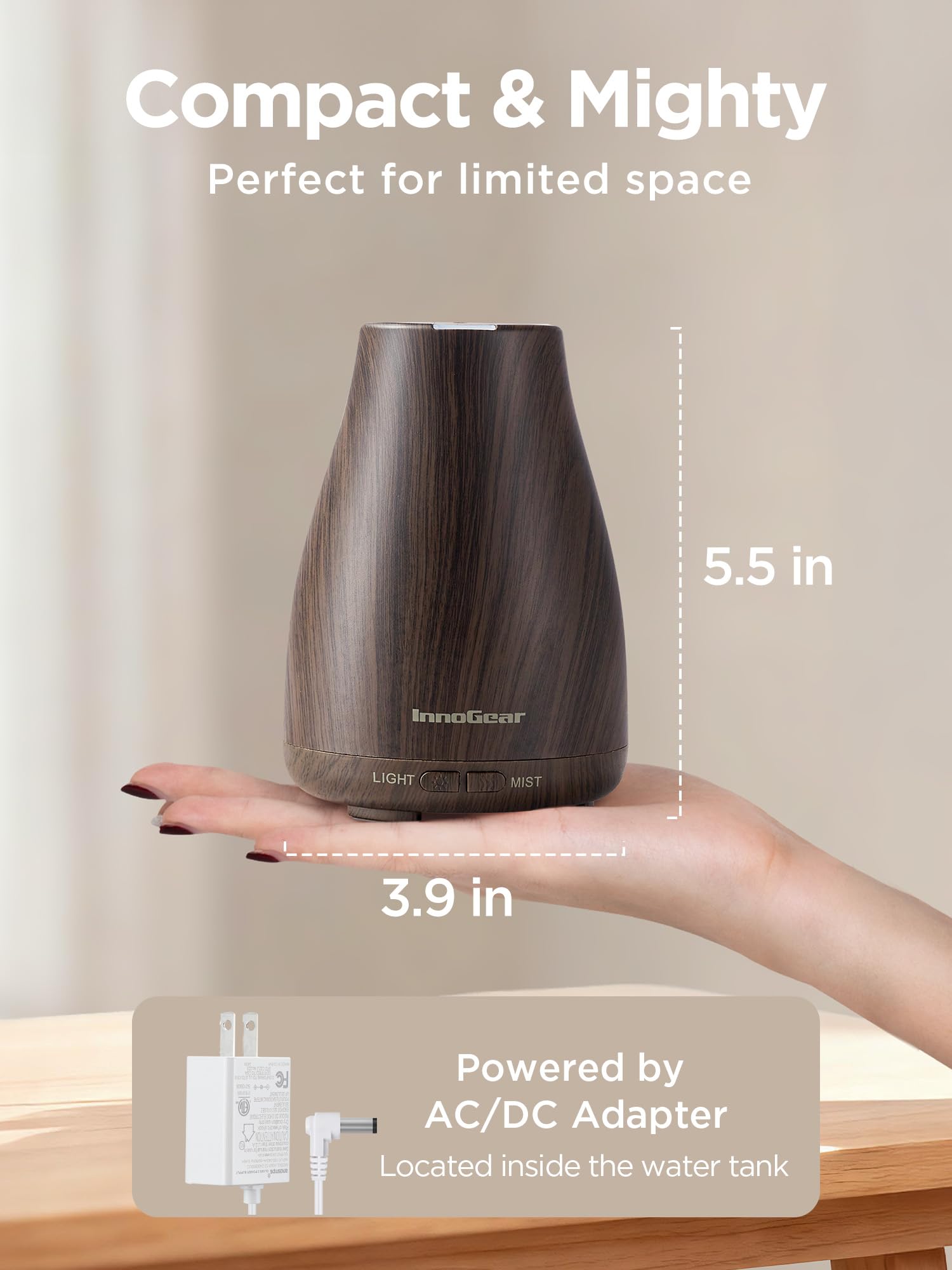 InnoGear diffuseur brun avec LED 7 couleurs pour ambiance apaisante