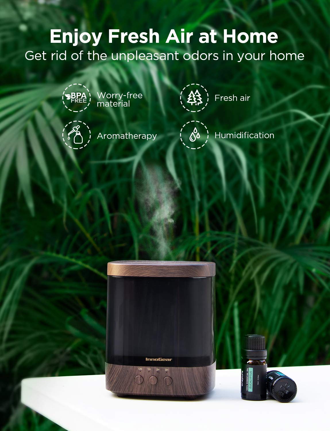 InnoGear Diffuseur 300ml design brun – esthétisme discret pour salon