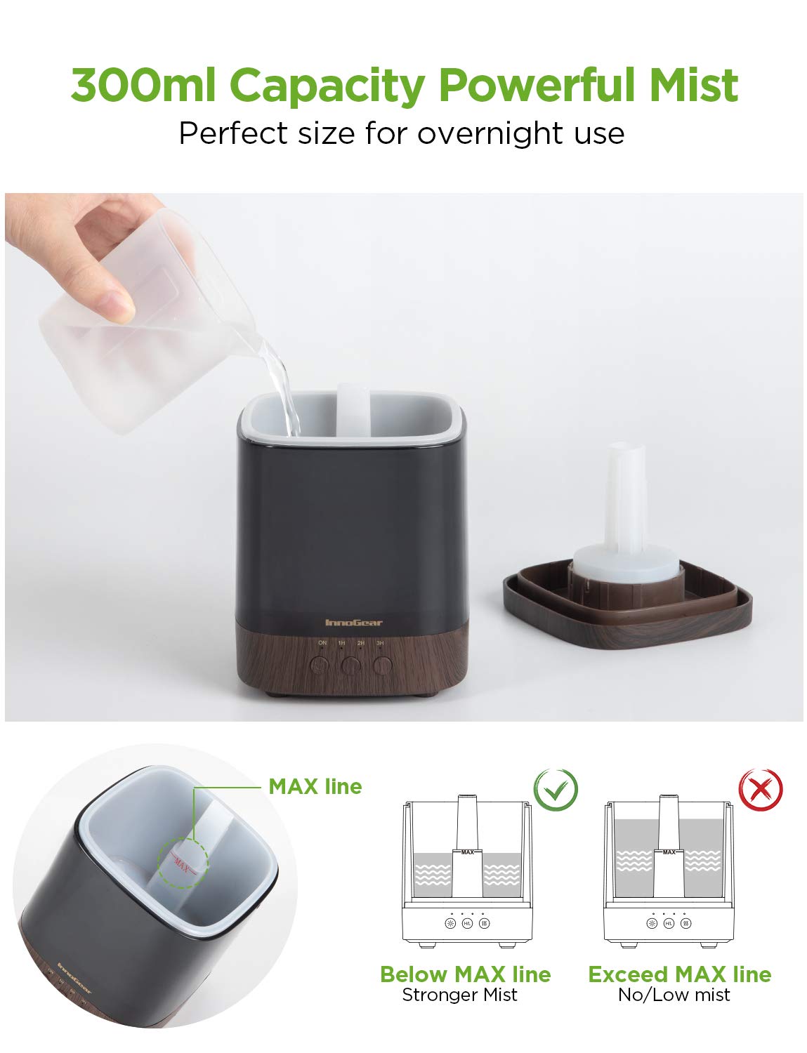 InnoGear Diffuseur 300ml minuterie – programmation simple pour cycles