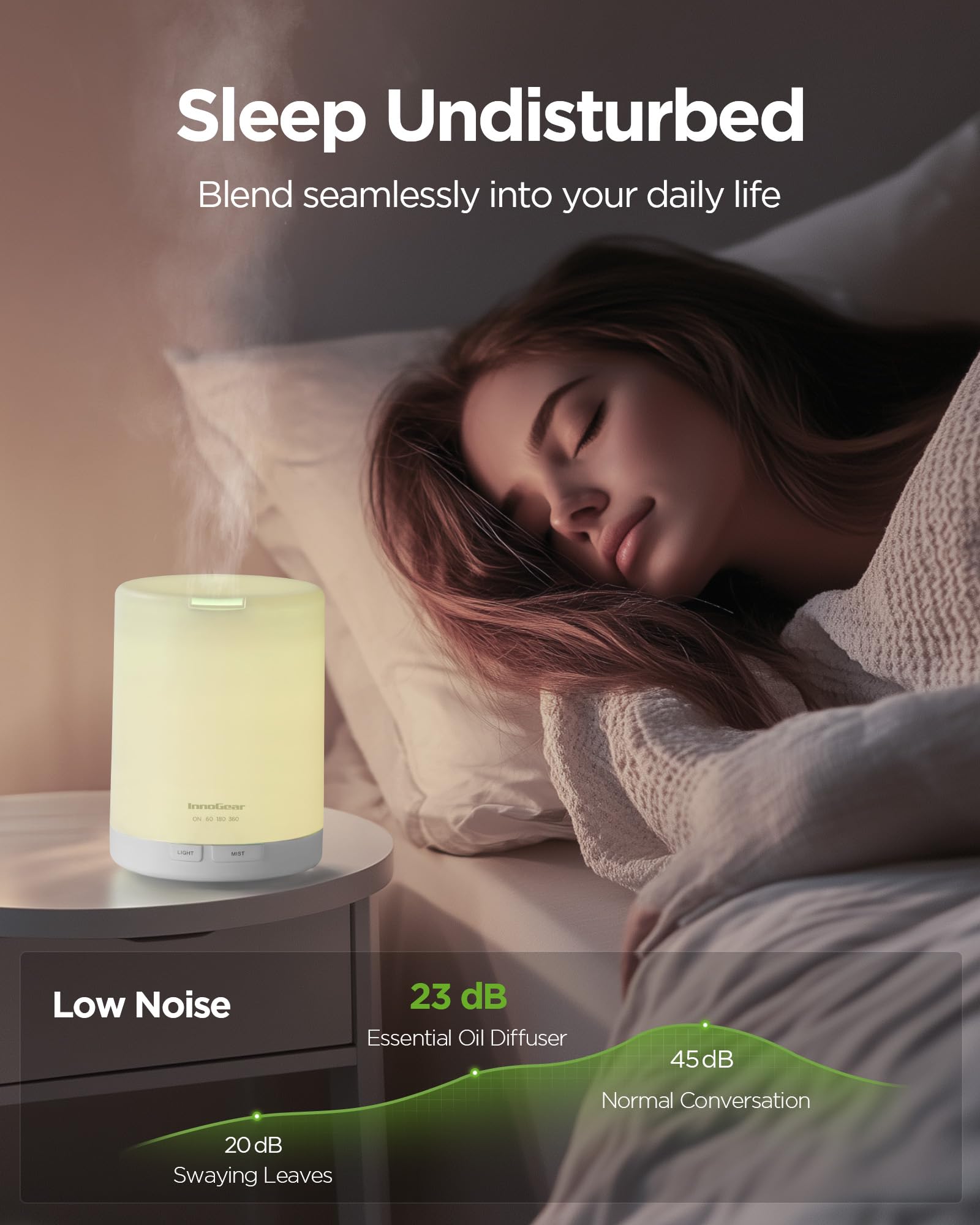 InnoGear diffuseur 300ml, utilisation quotidienne silencieuse et pratique.