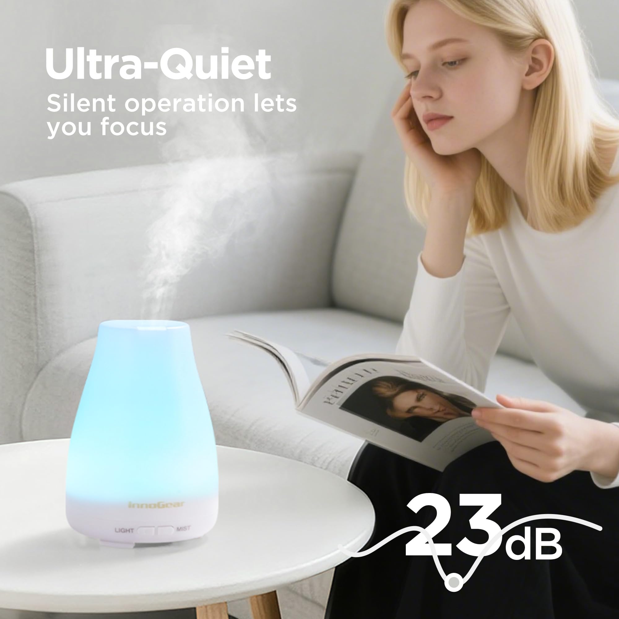 InnoGear diffuseur, mode brume continue pour aromathérapie prolongée.
