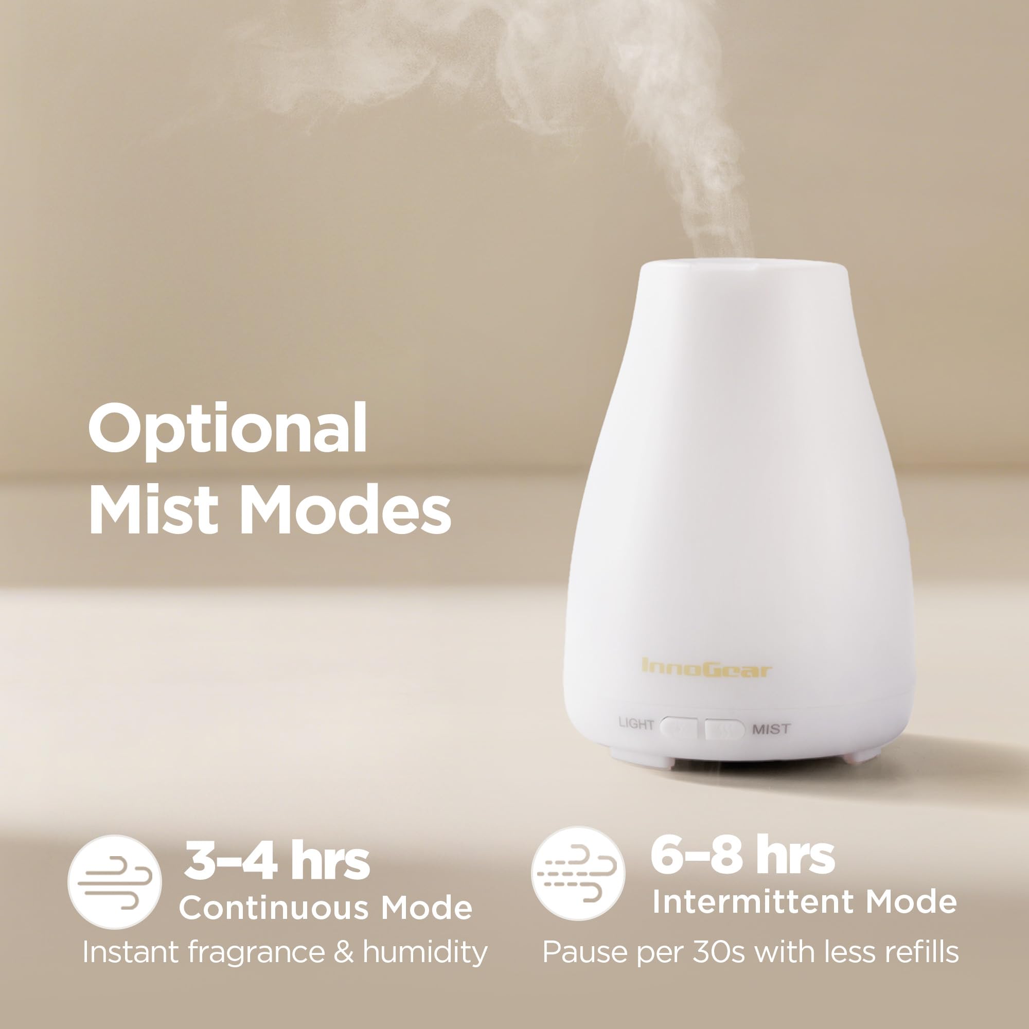 InnoGear diffuseur, mode brume intermittente pour sommeil paisible.