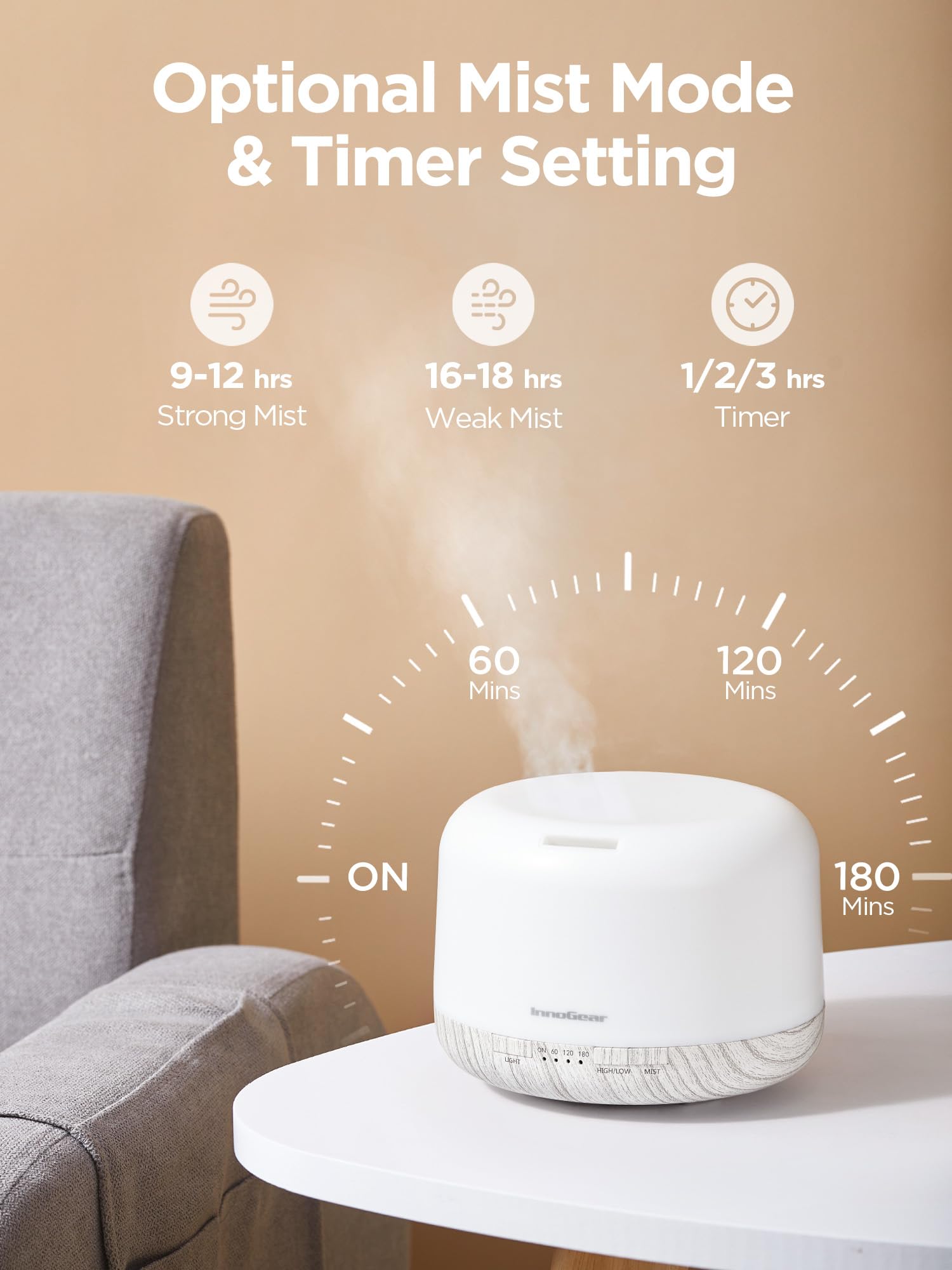 InnoGear humidificateur grande pièce offrant confort et atmosphère agréable.